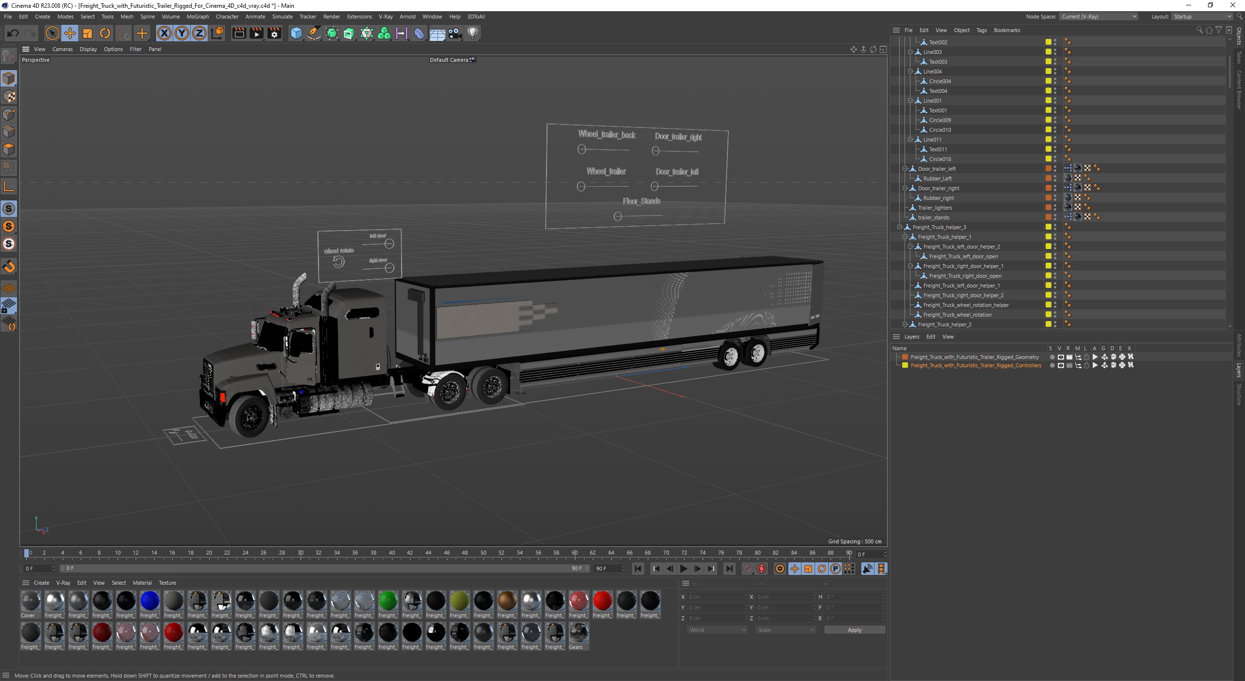 3D Freight Truck with Futuristic Trailer Rigged for Cinema 4D model