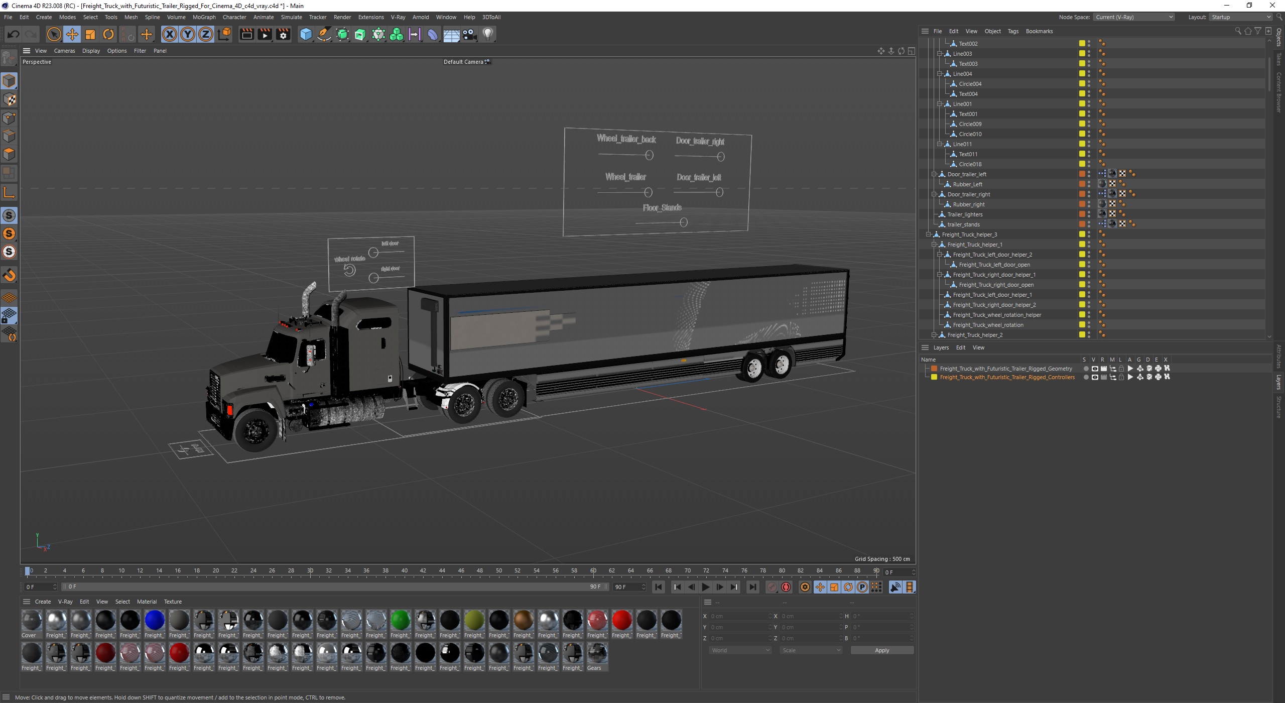 3D Freight Truck with Futuristic Trailer Rigged for Cinema 4D model