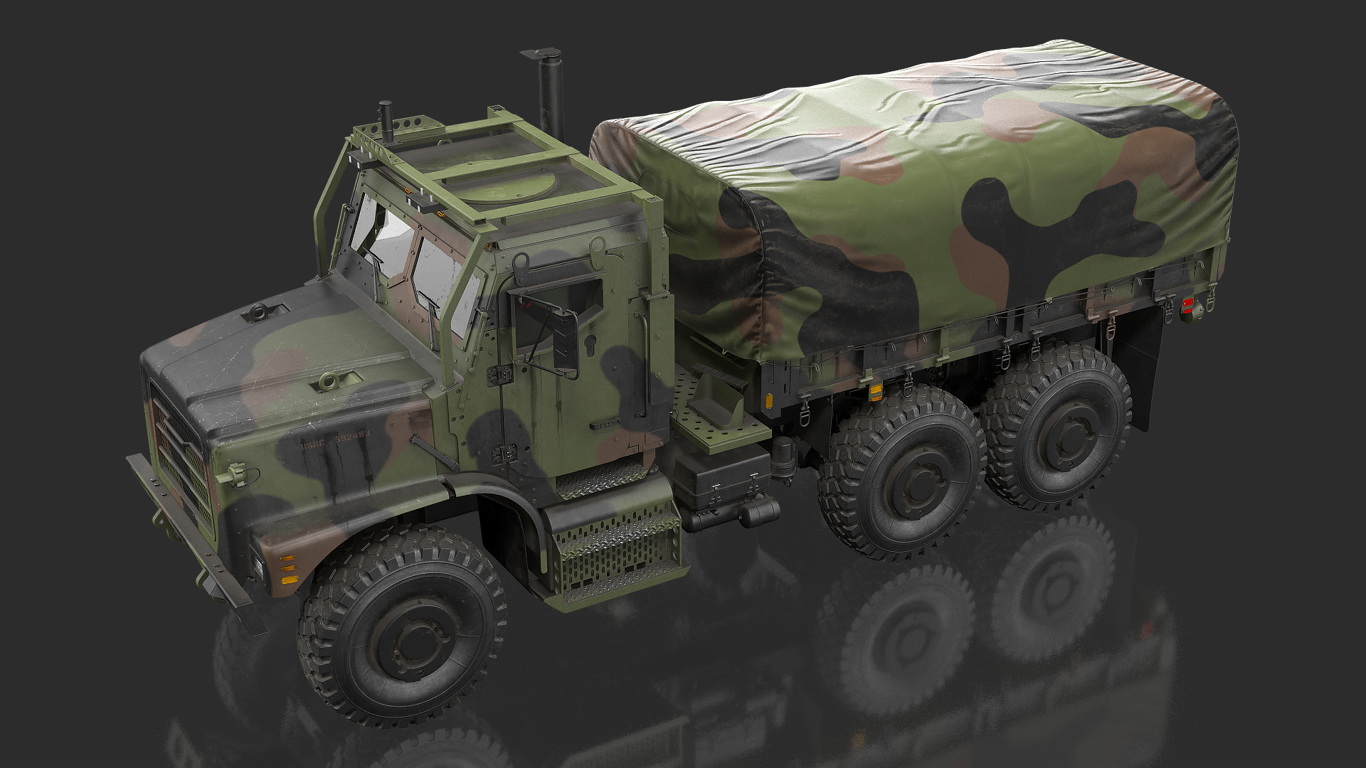 Military Medium Cargo Truck 6x6 with Tent Dusty 3D