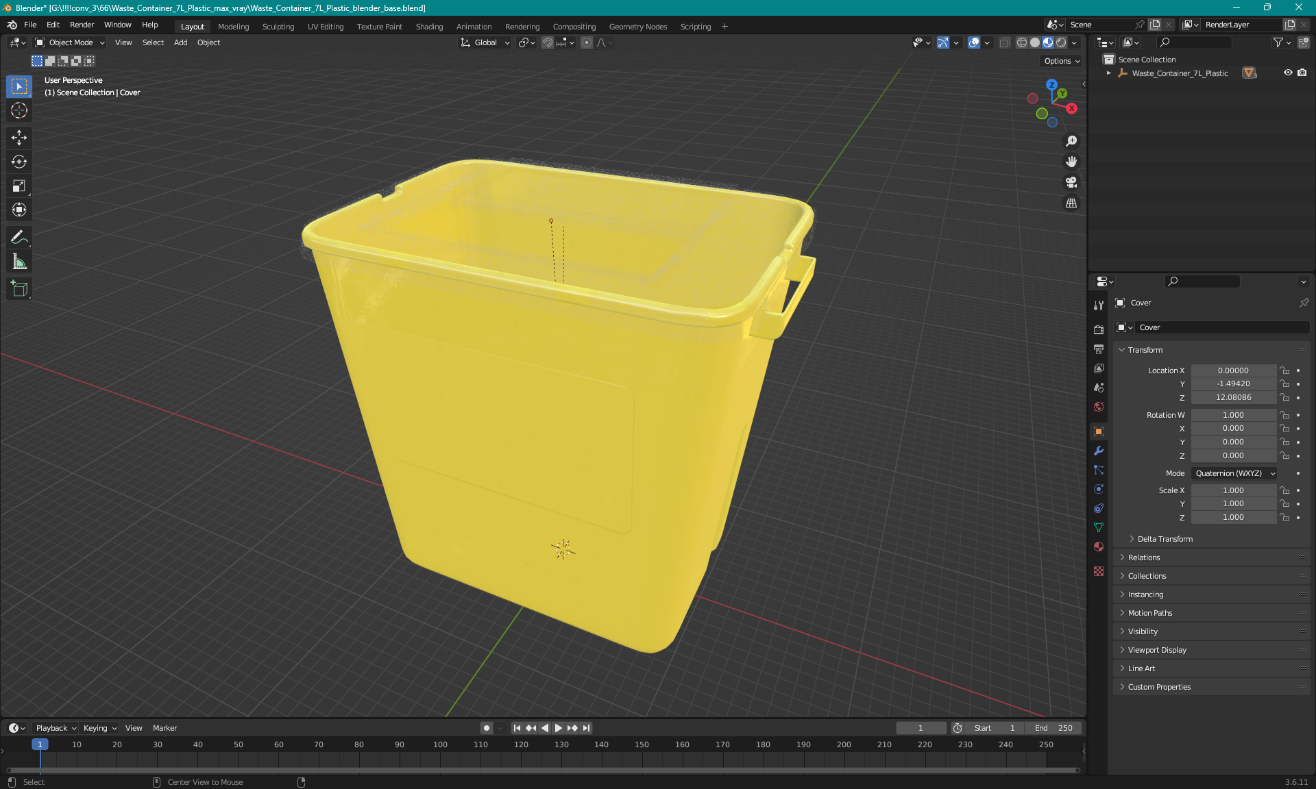 3D Waste Container 7L Plastic