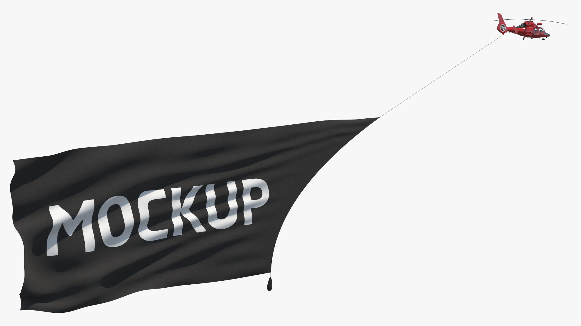 Black Huge Aerial Mockup Banner with Helicopter 3D