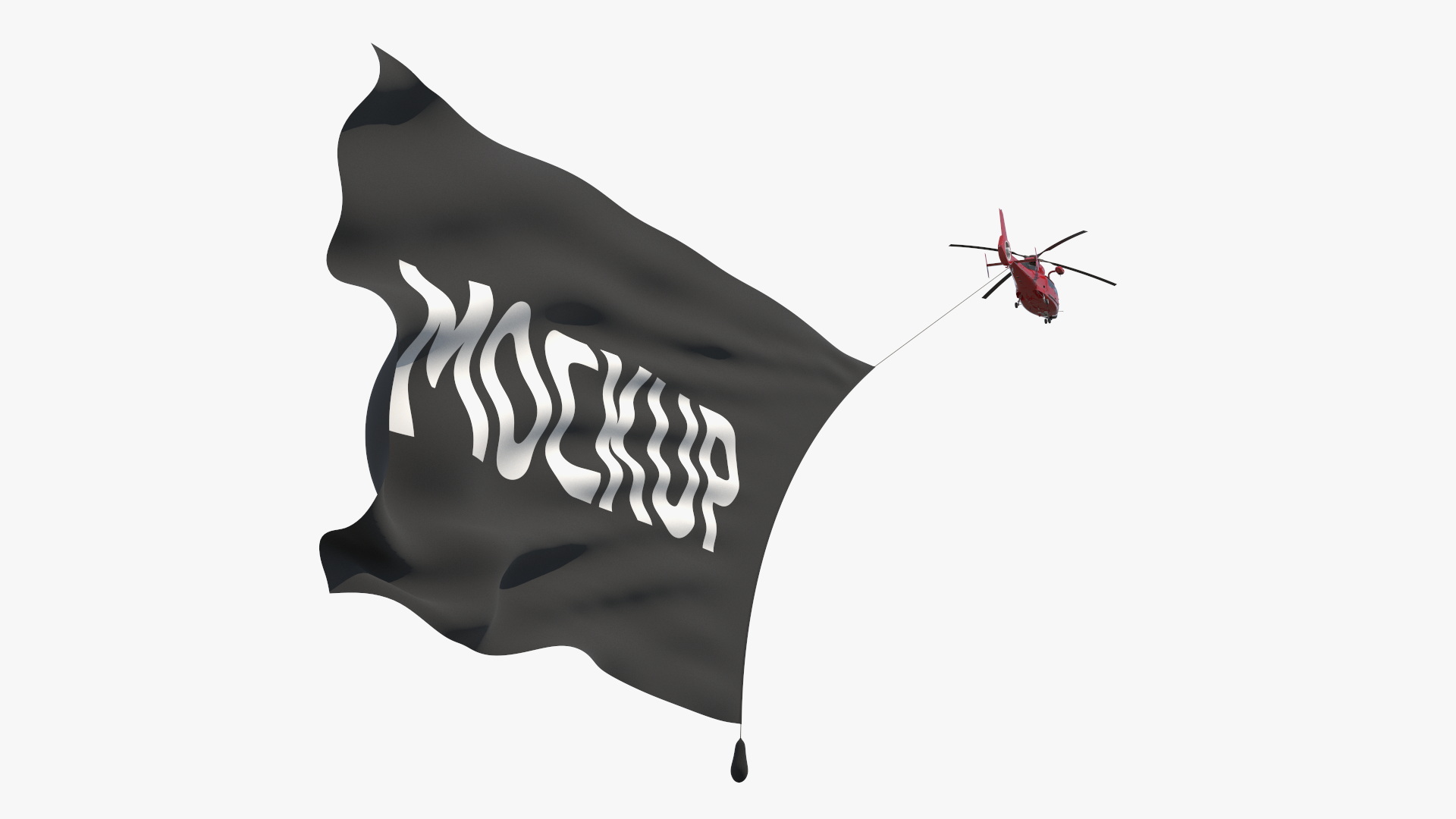 Black Huge Aerial Mockup Banner with Helicopter 3D