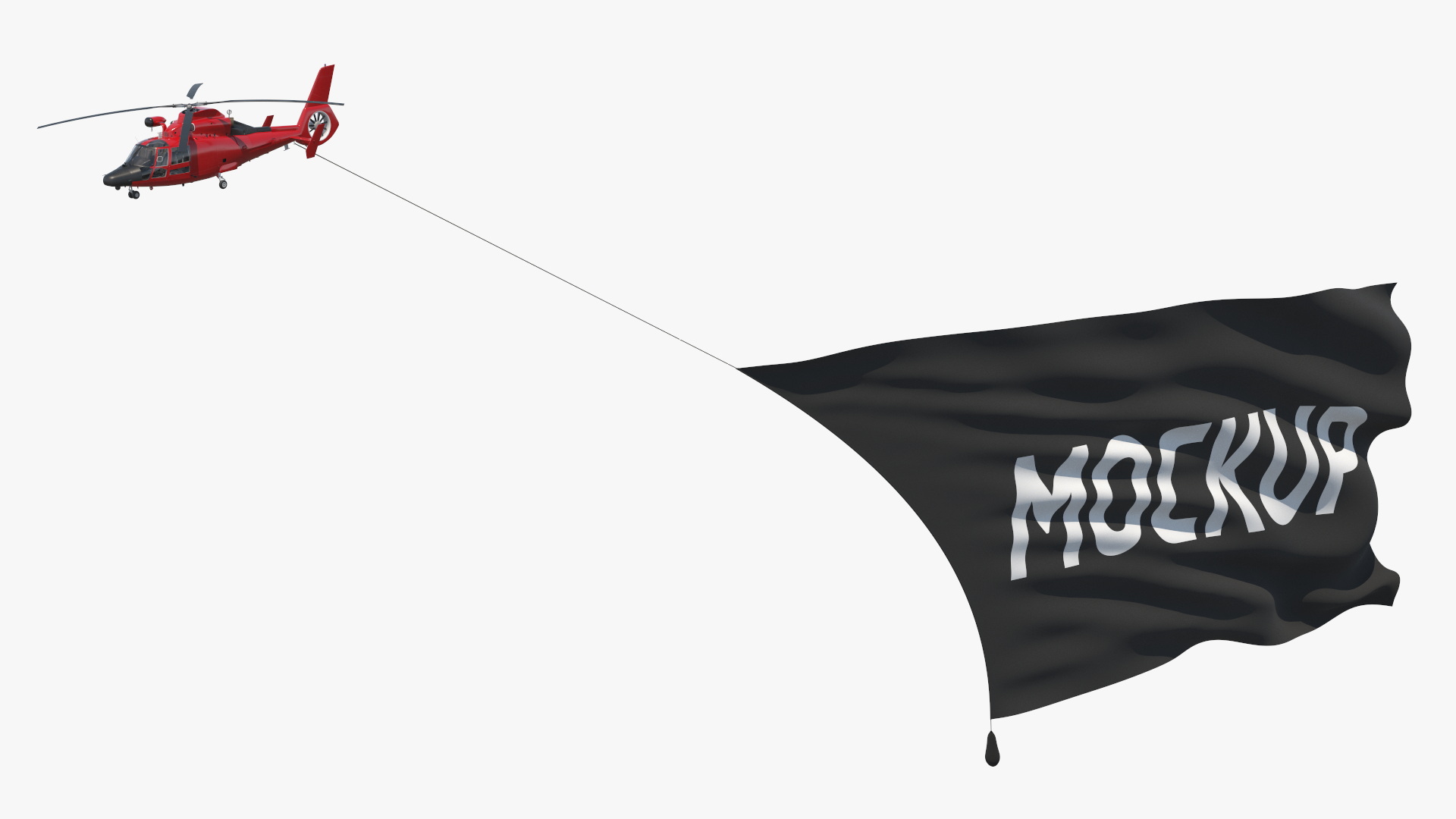 Black Huge Aerial Mockup Banner with Helicopter 3D