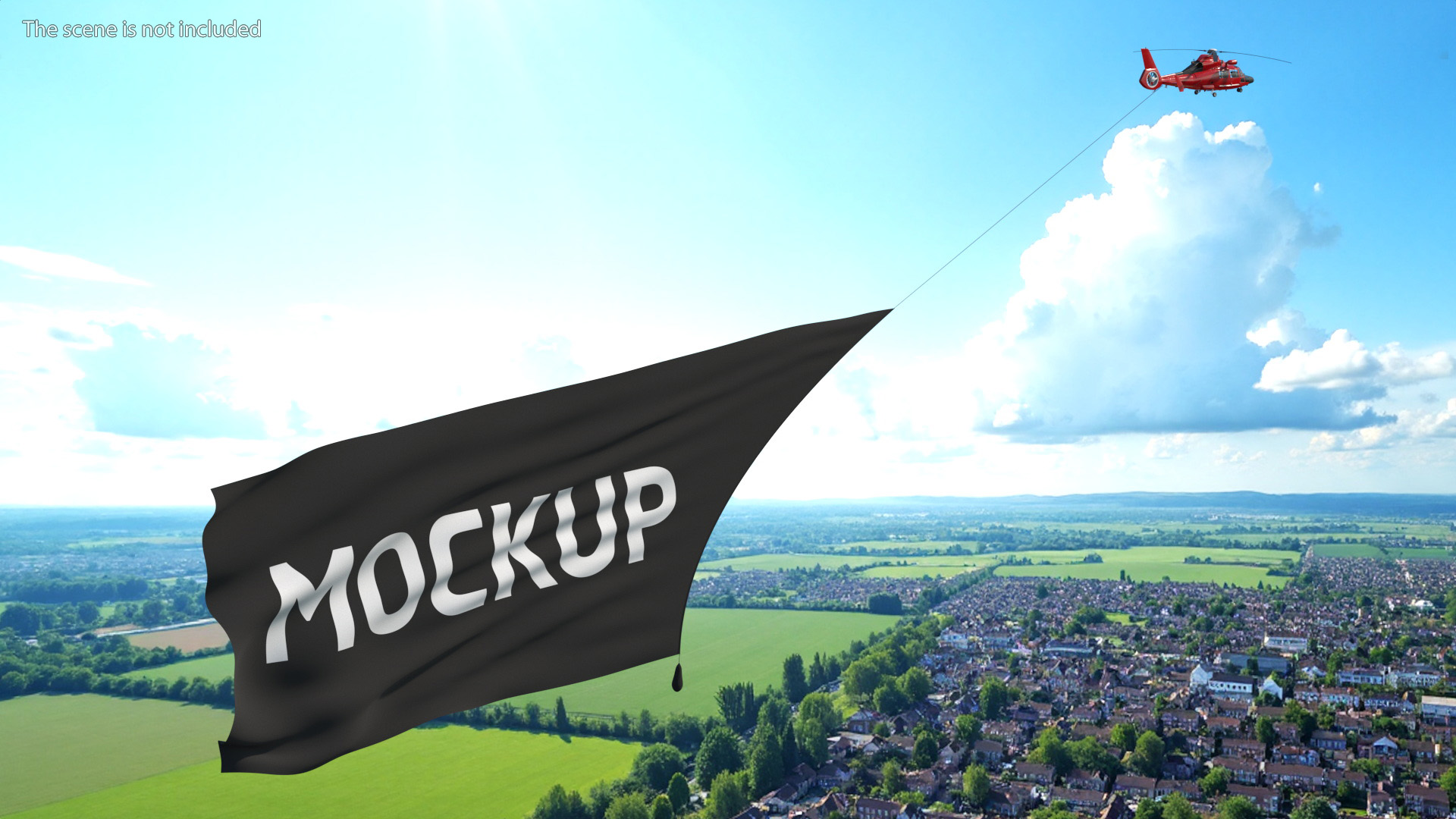 Black Huge Aerial Mockup Banner with Helicopter 3D