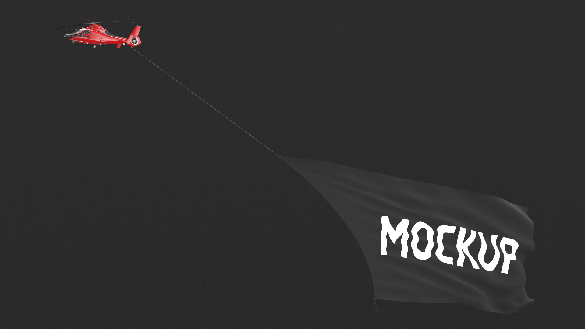 Black Huge Aerial Mockup Banner with Helicopter 3D