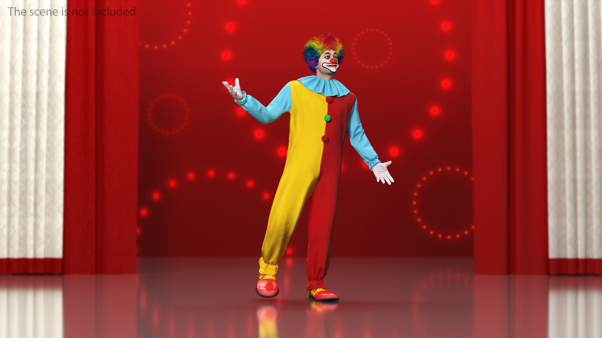 Funny Clown Costume Standing Pose Fur 3D