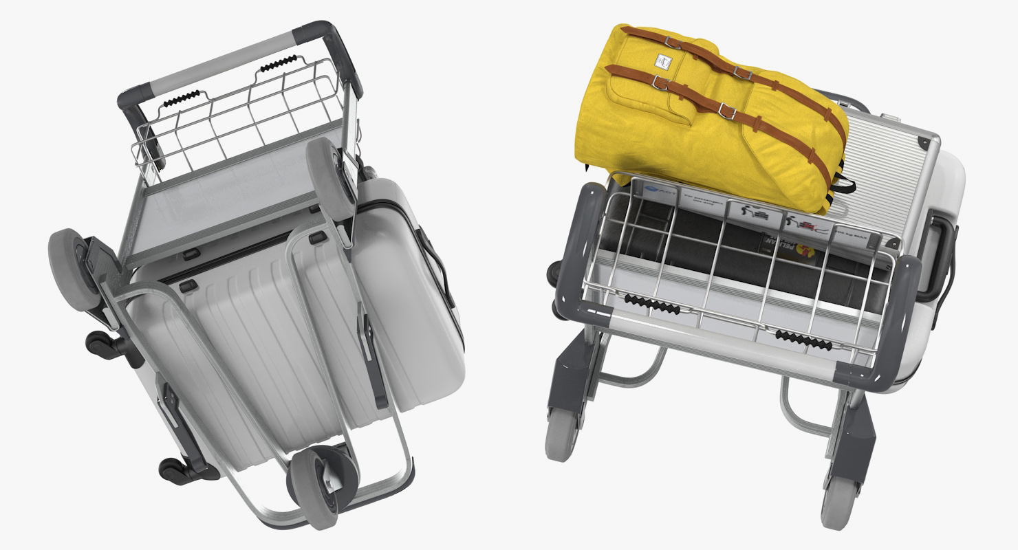 3D Baggage with Airport Luggage Trolley