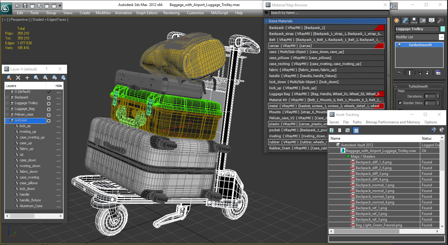 3D Baggage with Airport Luggage Trolley