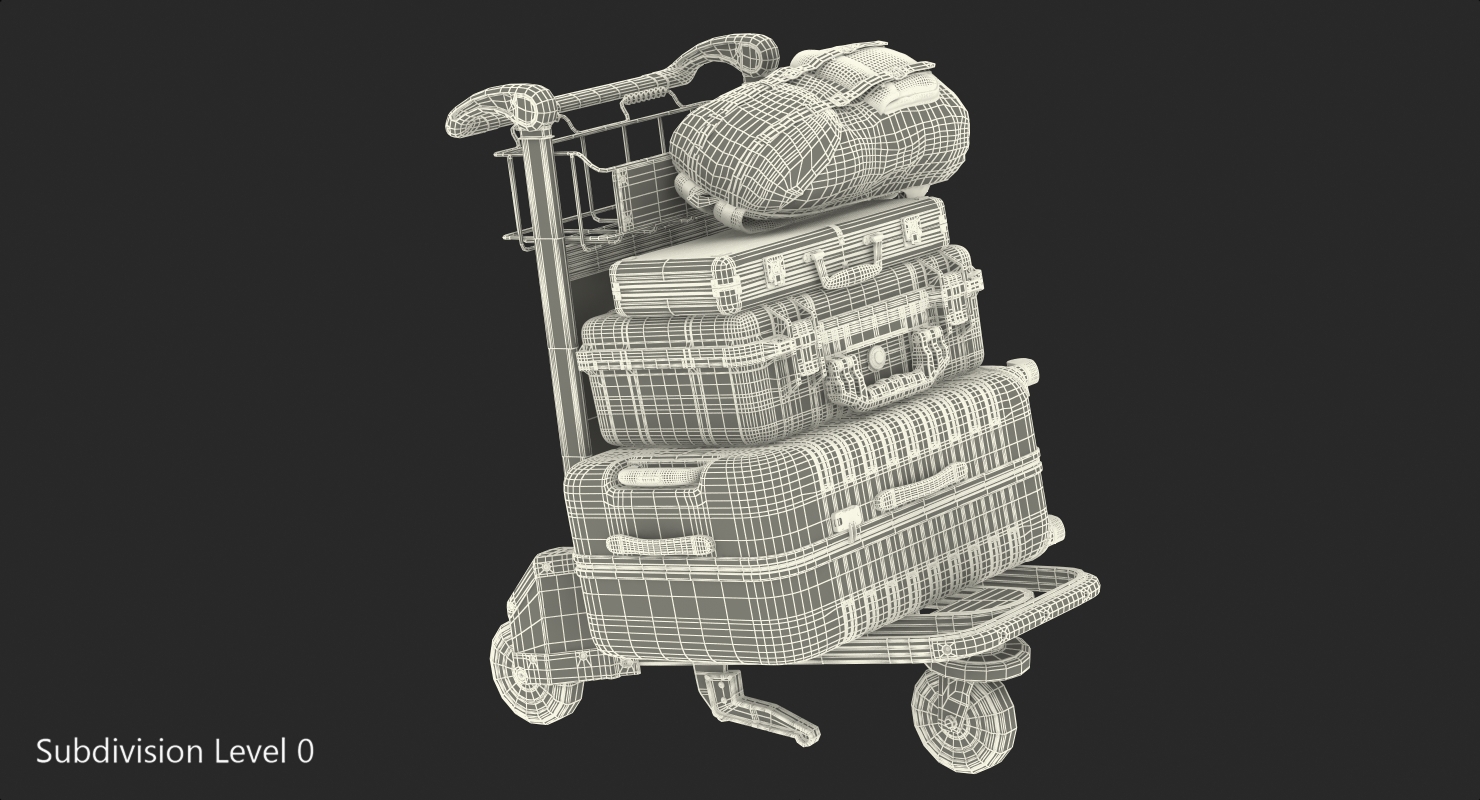 3D Baggage with Airport Luggage Trolley