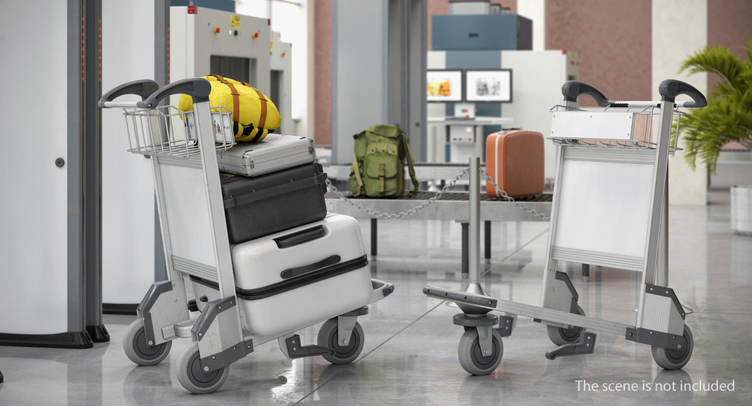 3D Baggage with Airport Luggage Trolley