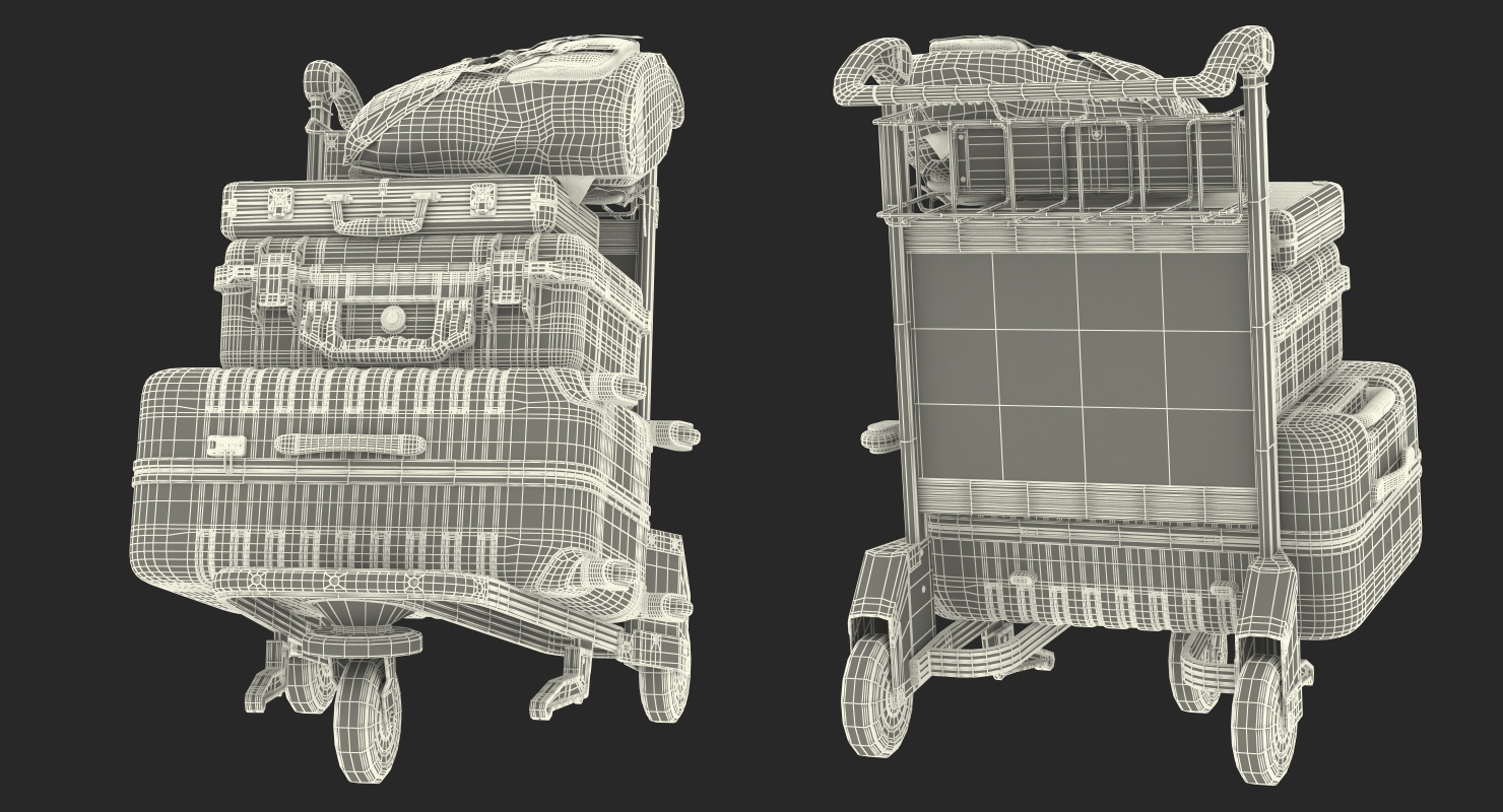 3D Baggage with Airport Luggage Trolley