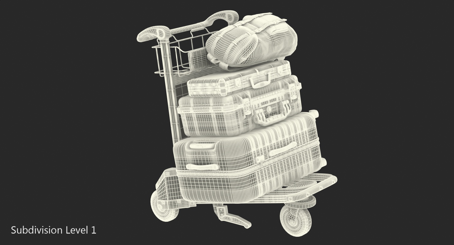 3D Baggage with Airport Luggage Trolley