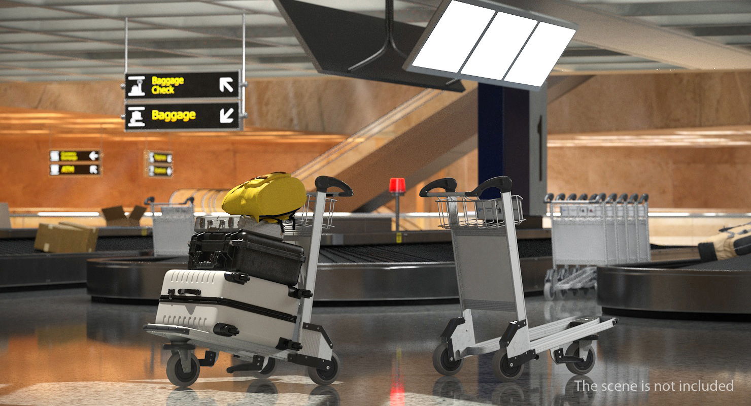 3D Baggage with Airport Luggage Trolley