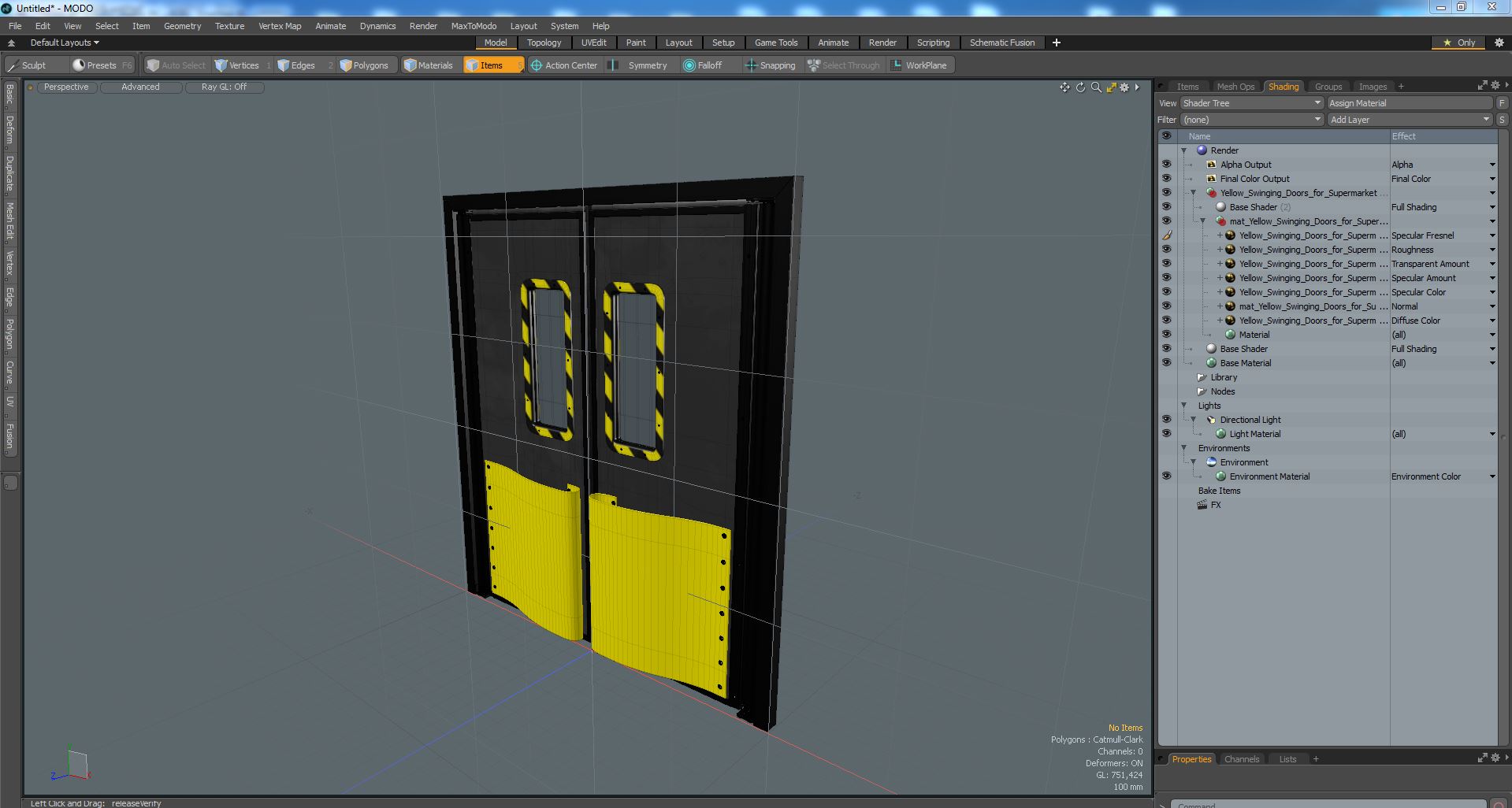 Yellow Swinging Doors for Supermarket 3D