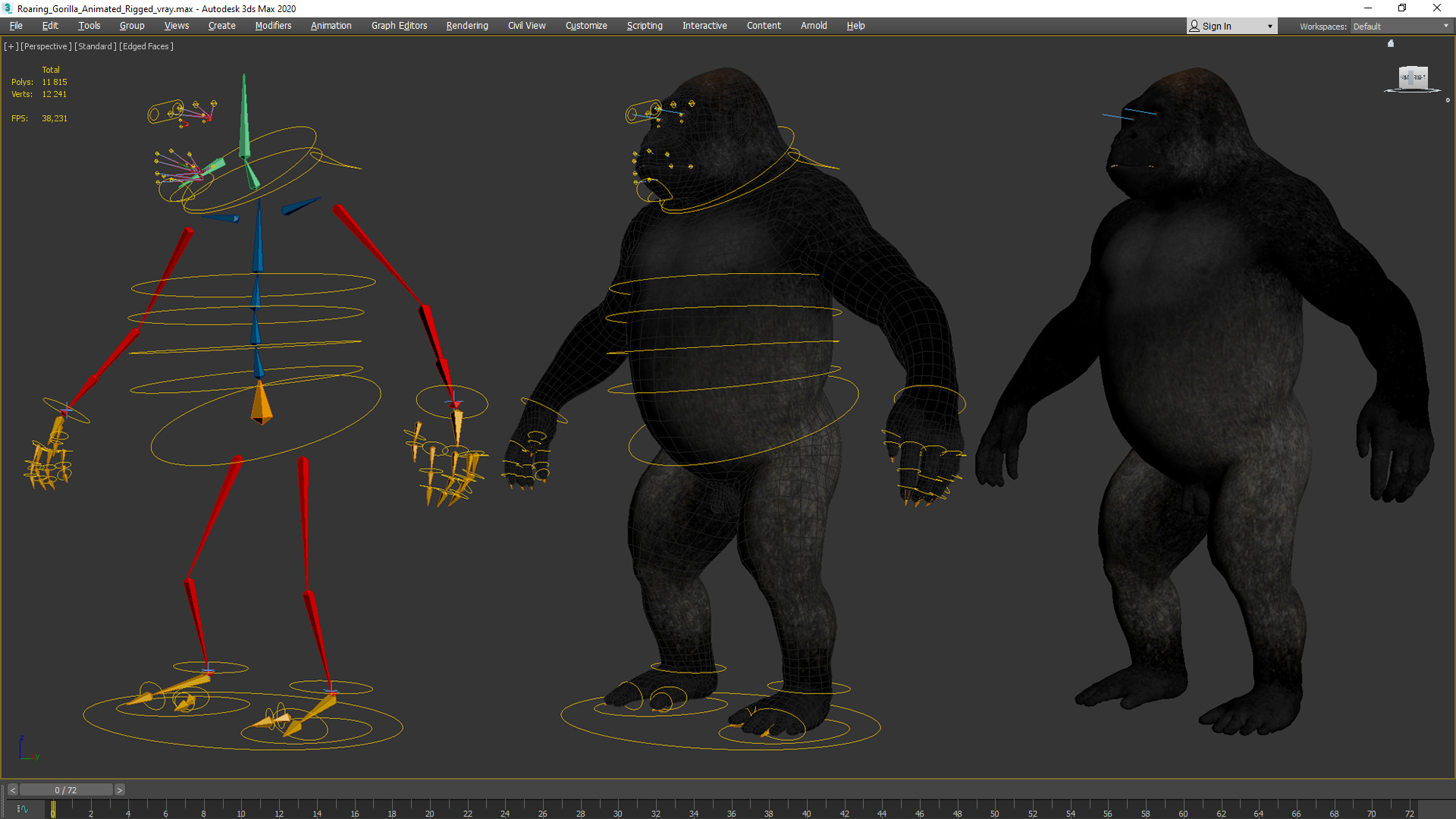 3D Roaring Gorilla Animated Rigged