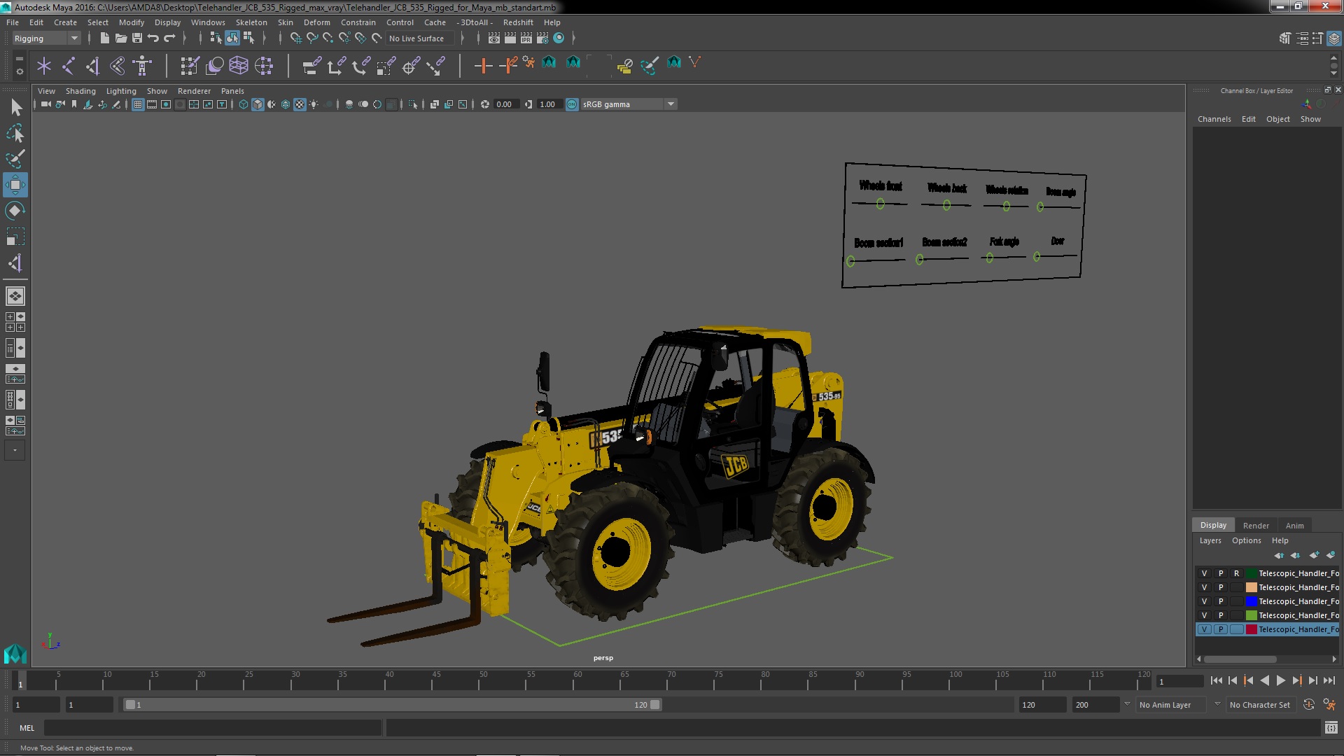 3D model Telehandler JCB 535 Rigged for Maya