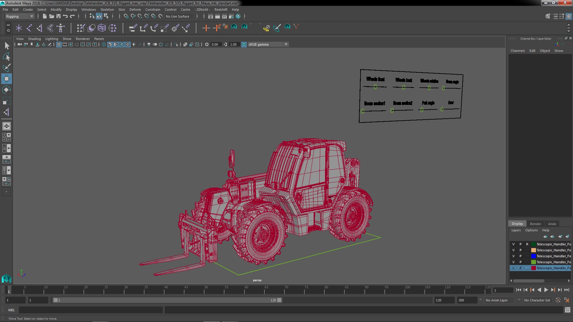 3D model Telehandler JCB 535 Rigged for Maya