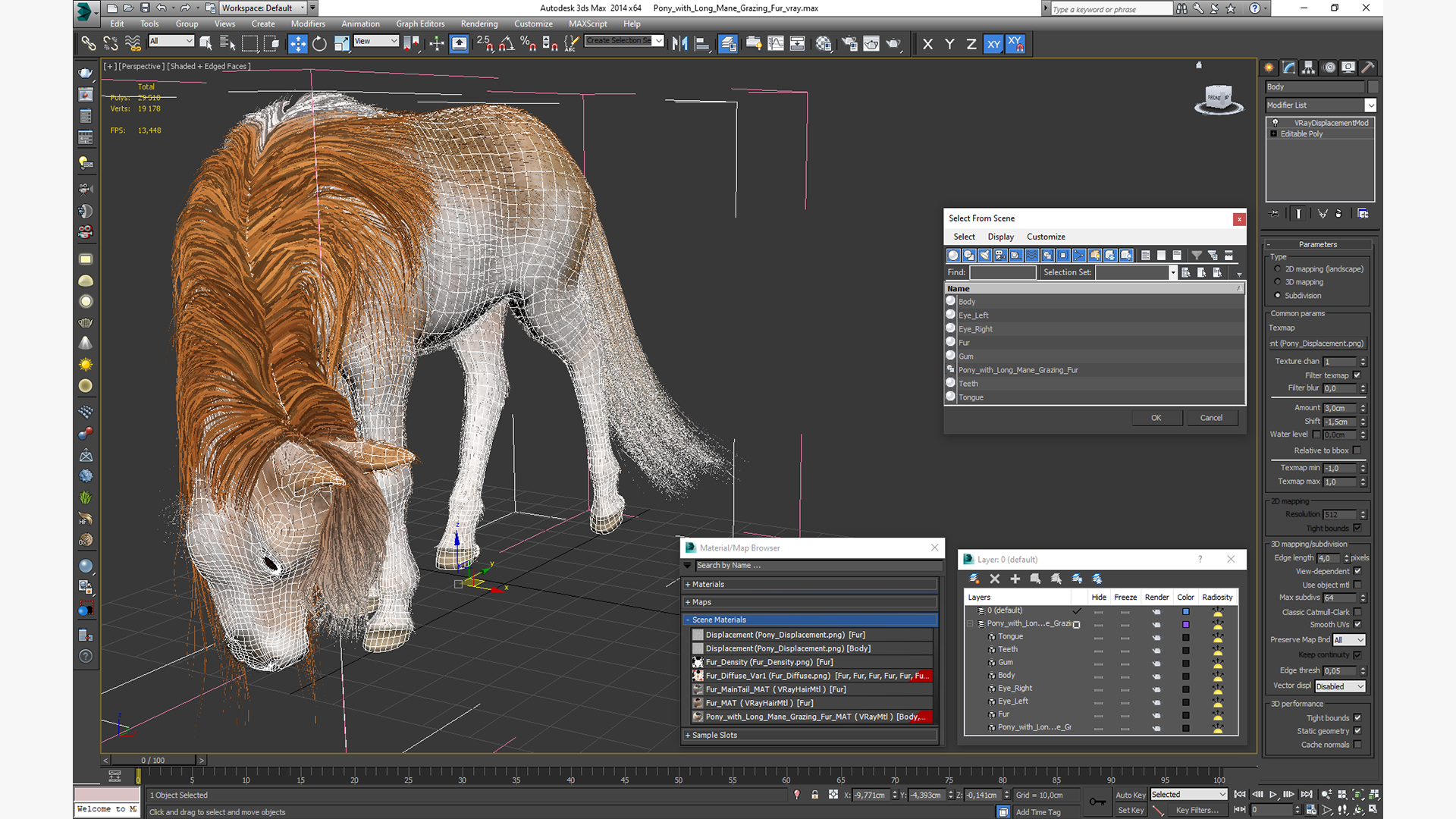 3D Pony with Long Mane Grazing Fur