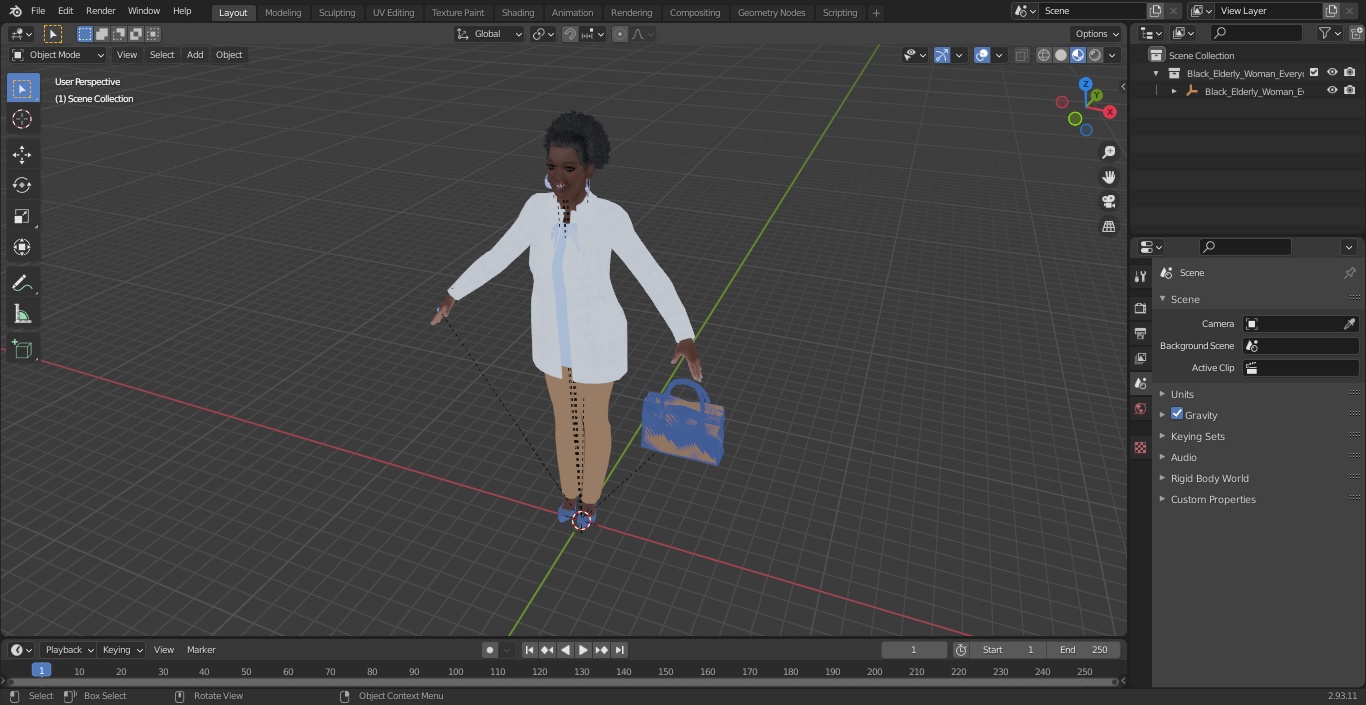 3D Black Elderly Woman Everyday Style A-Pose