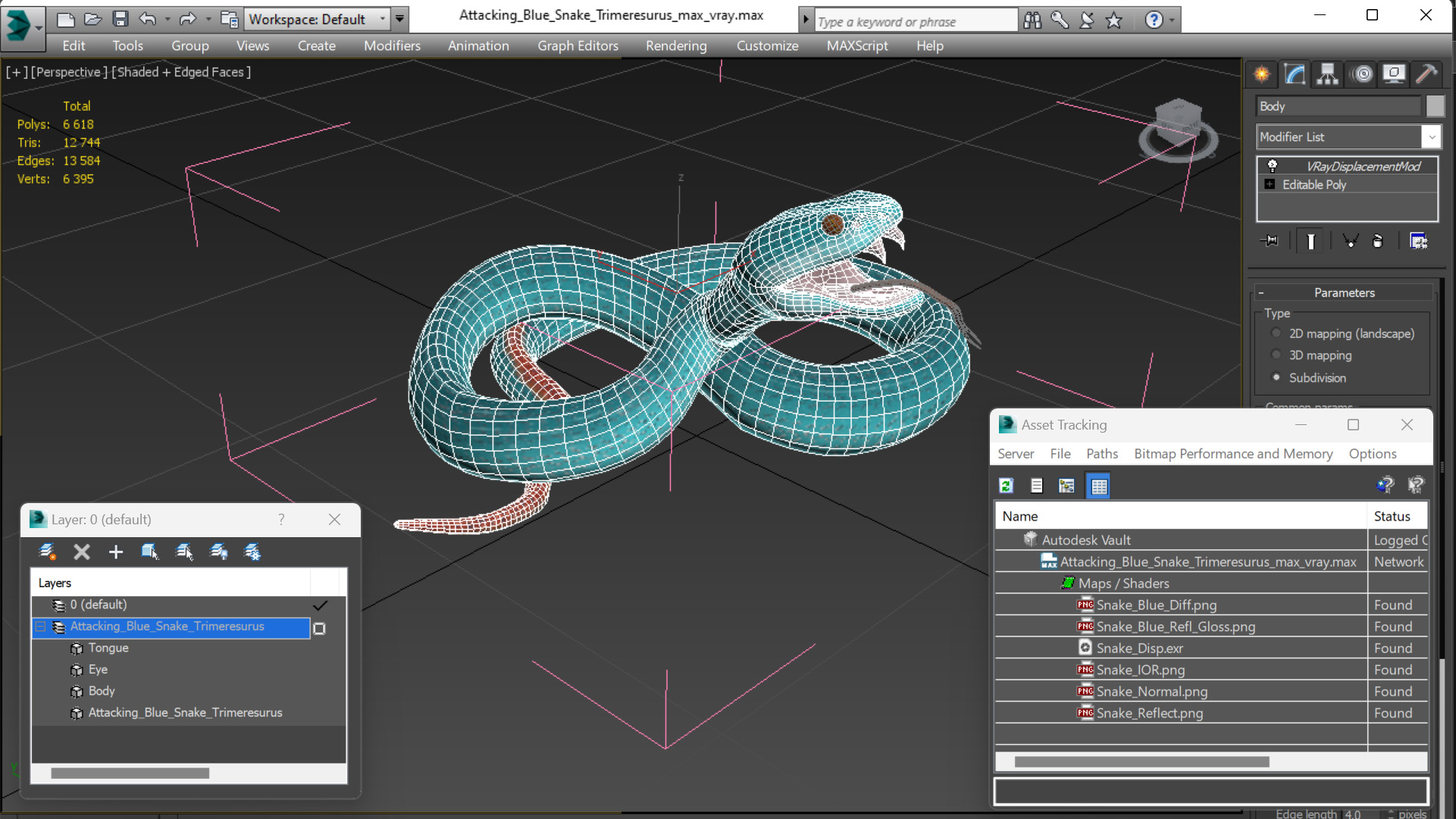 3D Attacking Blue Snake Trimeresurus model