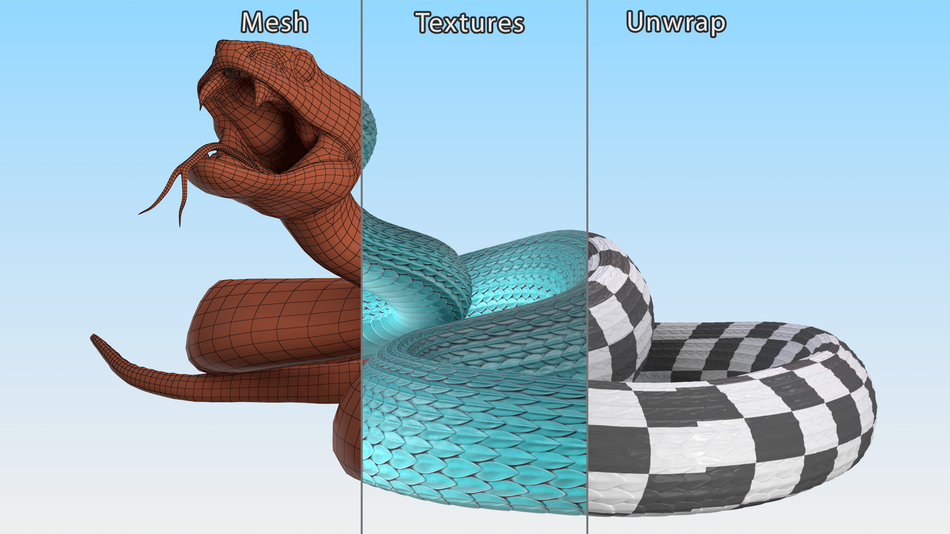 3D Attacking Blue Snake Trimeresurus model