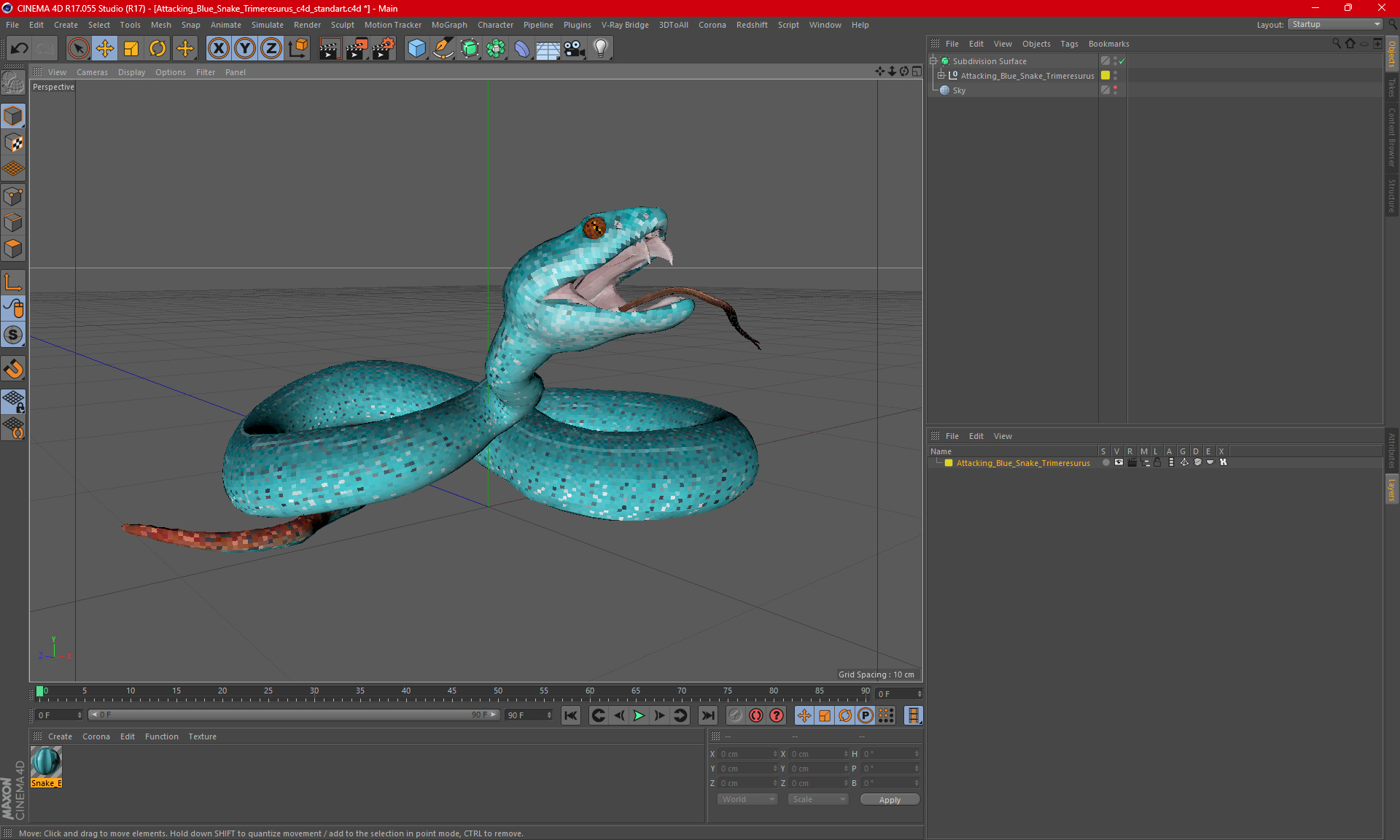 3D Attacking Blue Snake Trimeresurus model