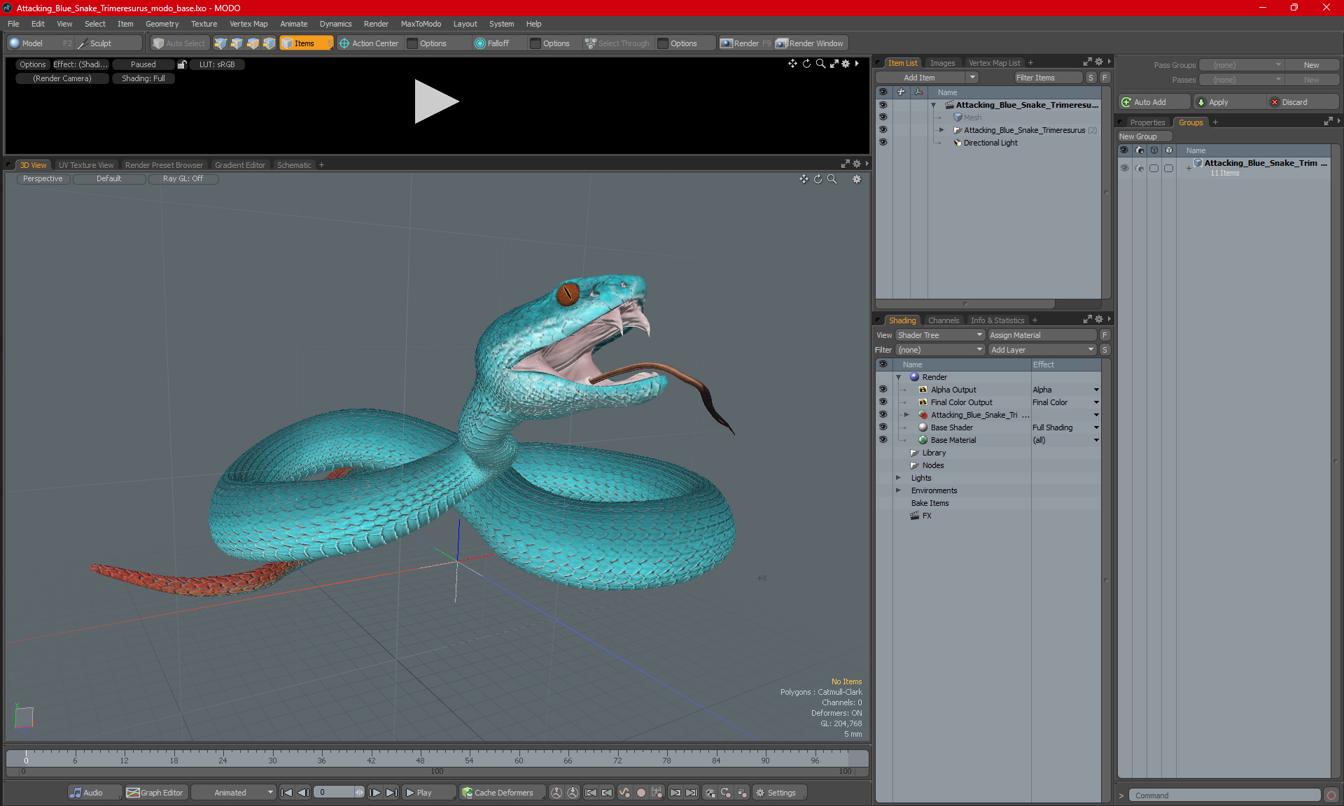 3D Attacking Blue Snake Trimeresurus model