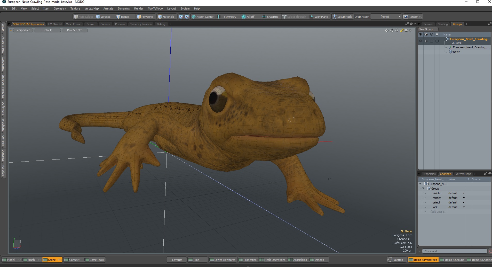 European Newt Crawling Pose 3D