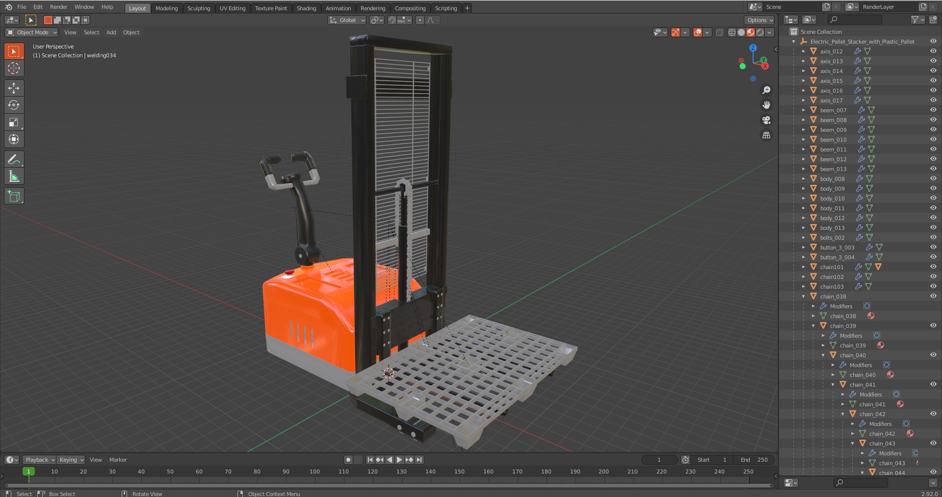 3D Electric Pallet Stacker with Plastic Pallet model