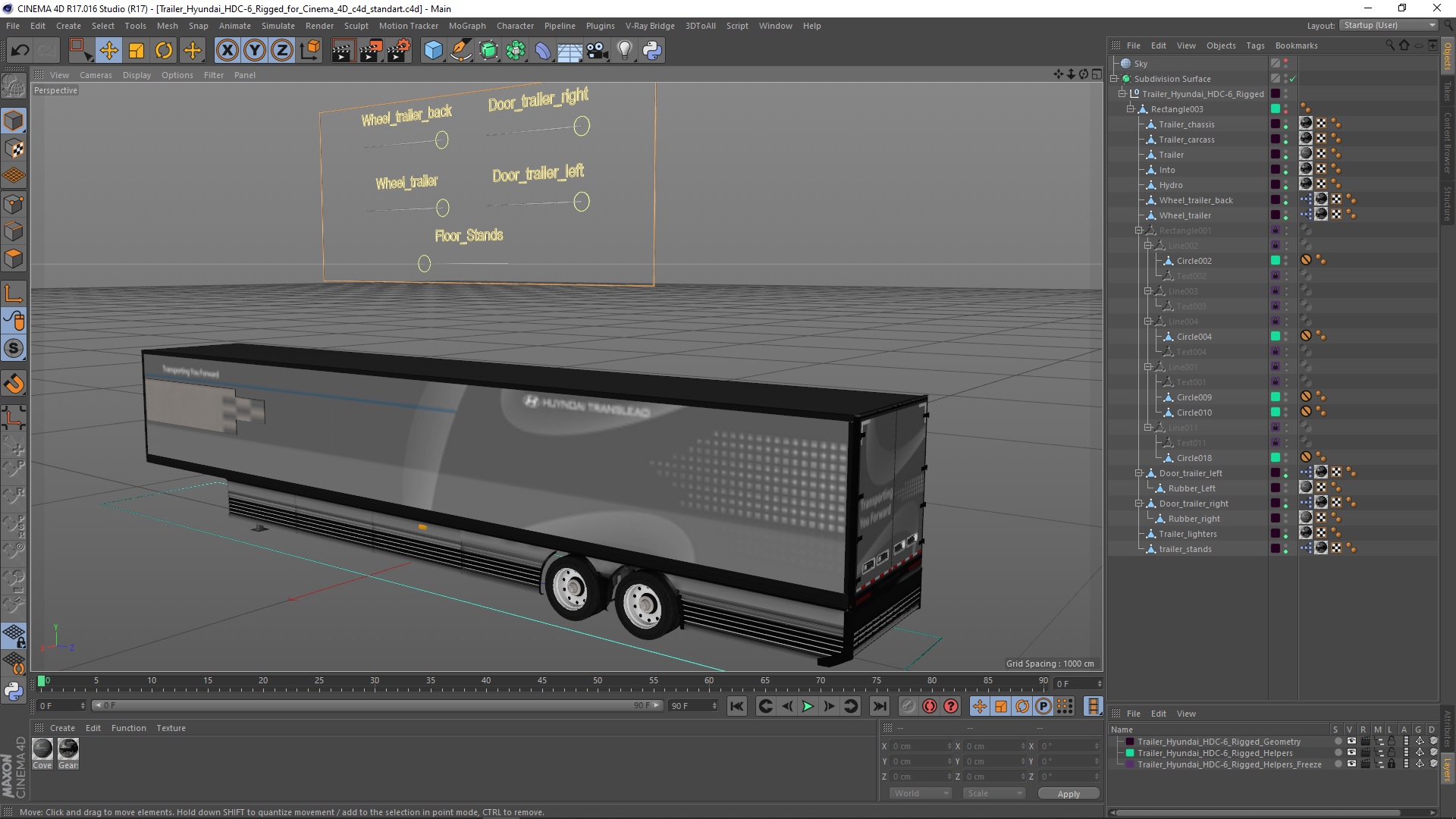 Trailer Hyundai HDC-6 Rigged for Cinema 4D 3D