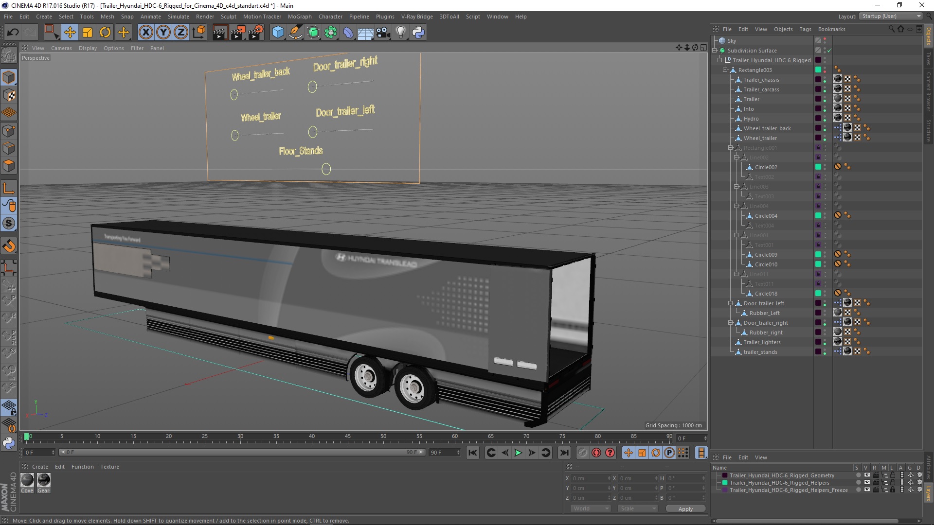 Trailer Hyundai HDC-6 Rigged for Cinema 4D 3D