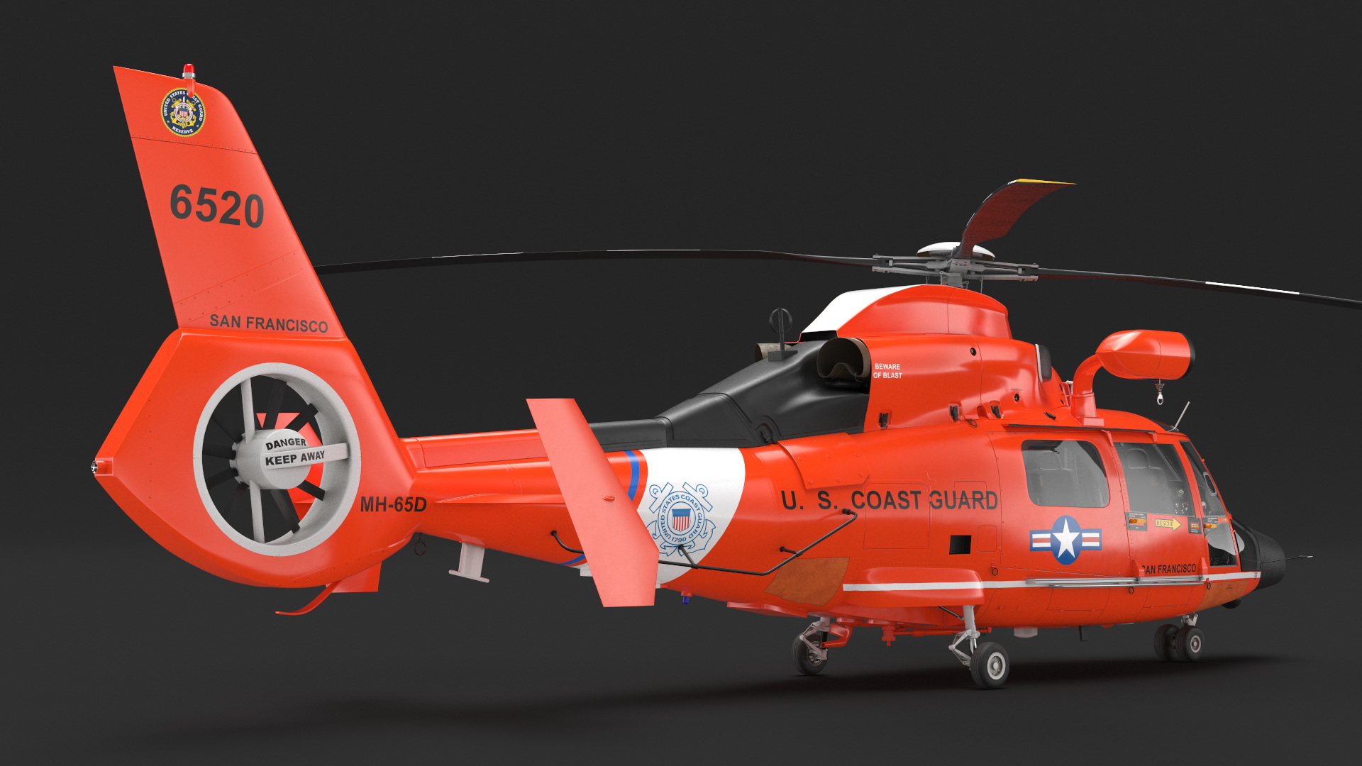 3D Eurocopter MH 65 Dolphin Coast Guard Rigged model