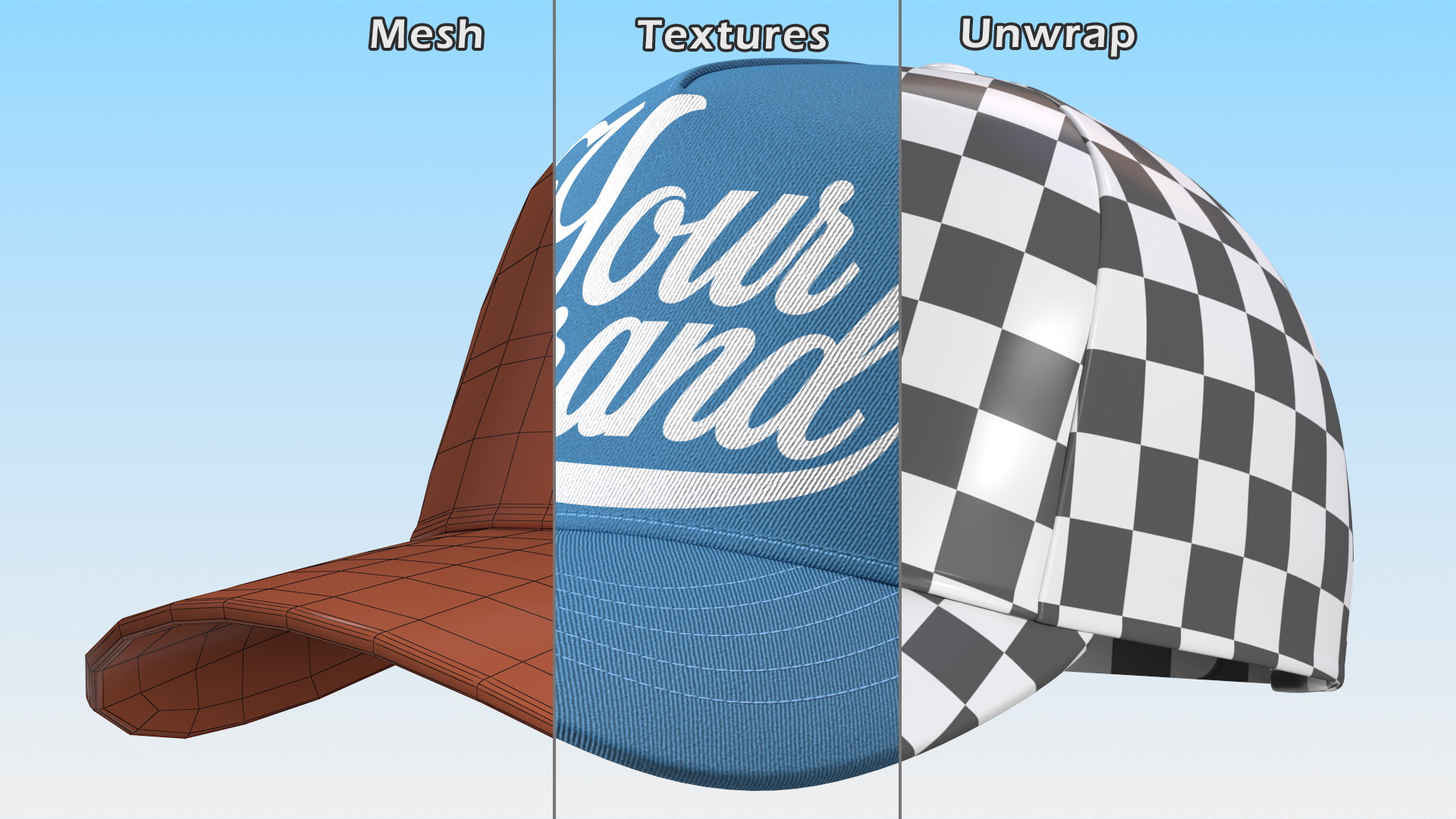 Trucker Cap Your Brand Blue 3D