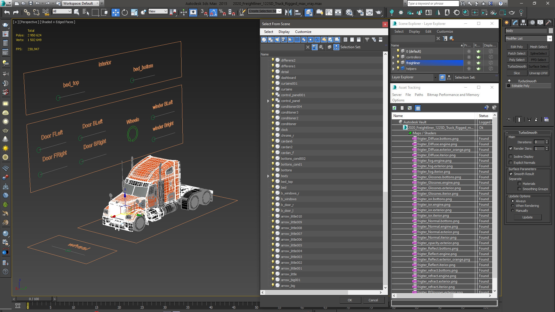 3D 2020 Freightliner 122SD Truck Rigged