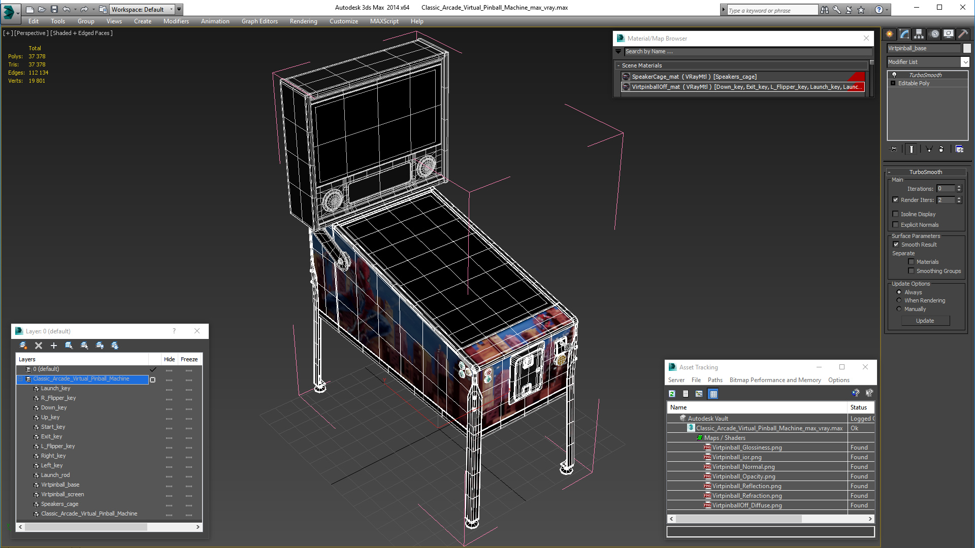 3D Classic Arcade Virtual Pinball Machine model