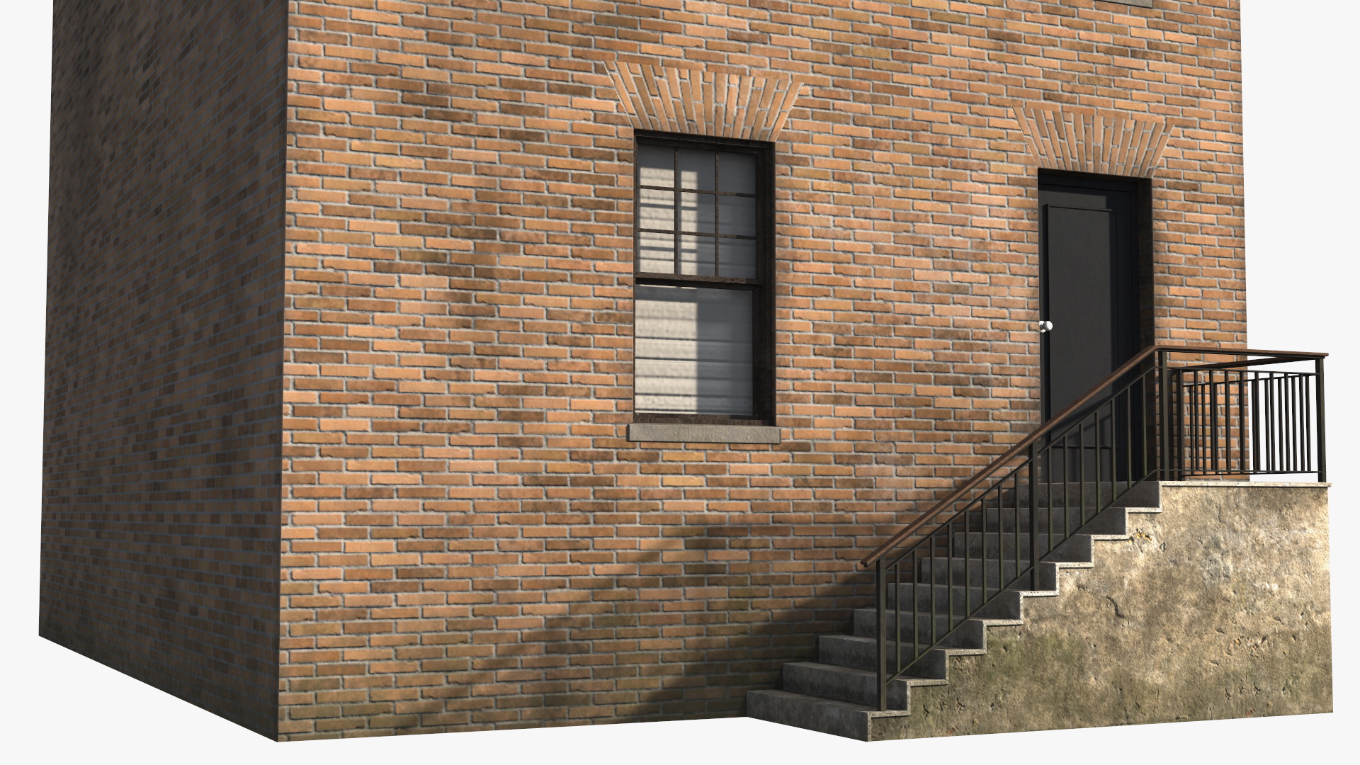 3D Brick Apartment Building with Blank Walls