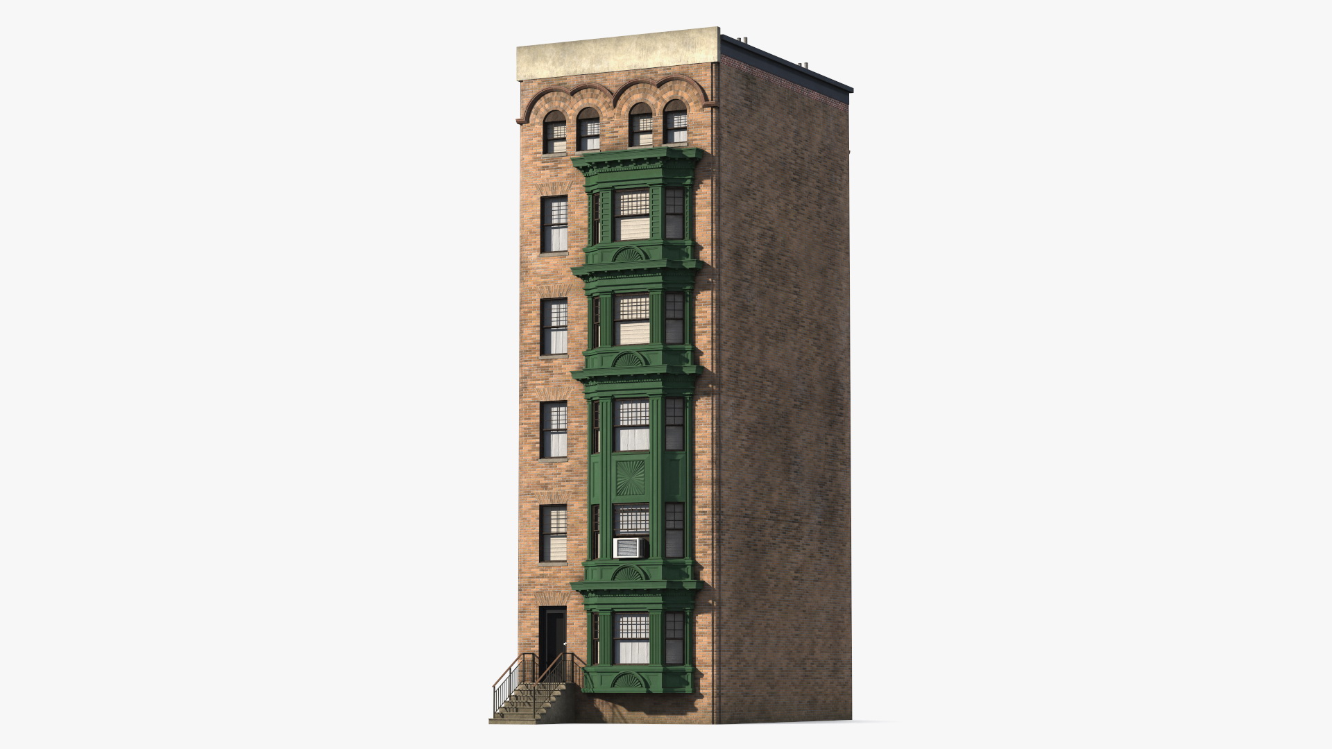 3D Brick Apartment Building with Blank Walls