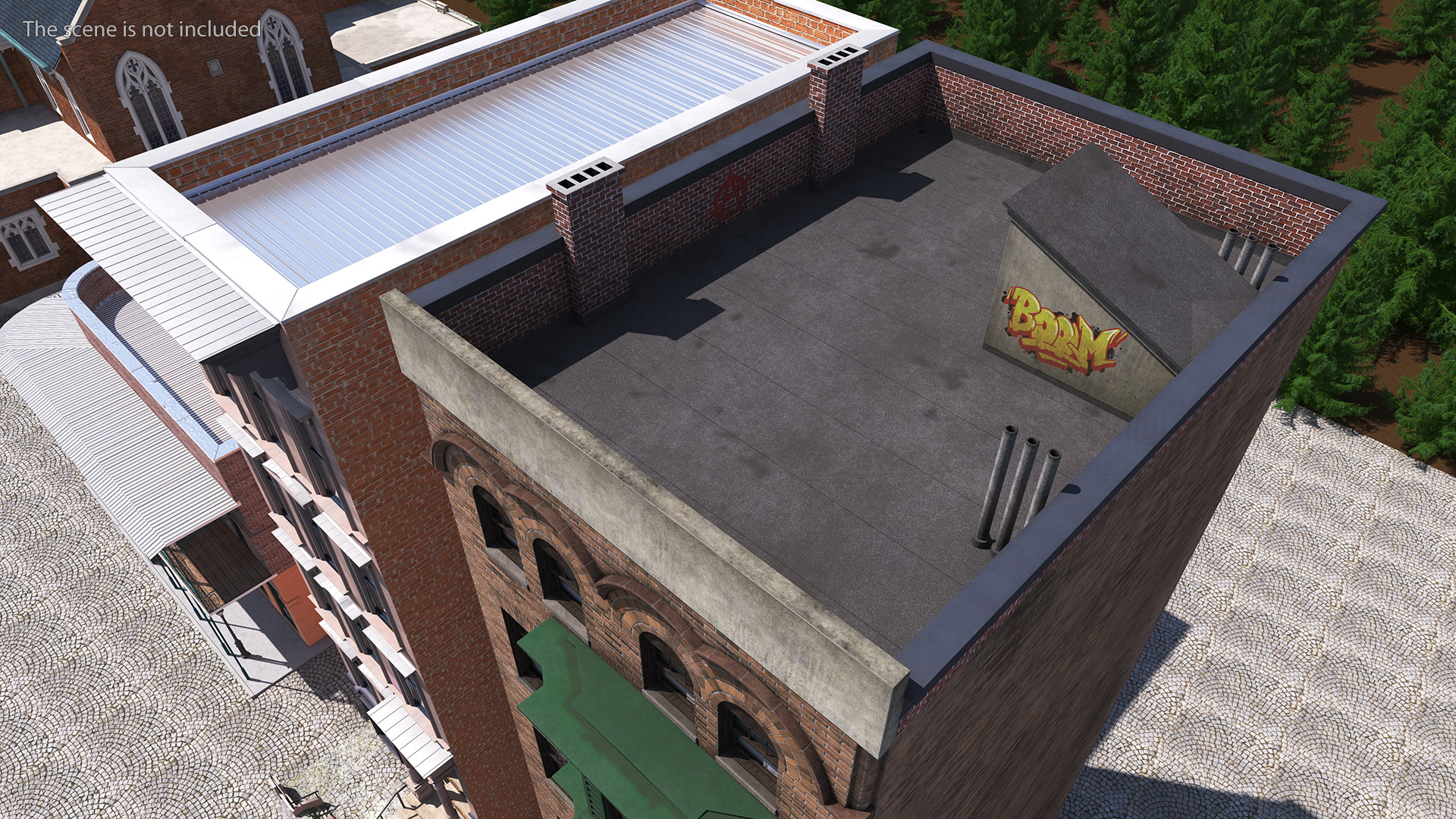 3D Brick Apartment Building with Blank Walls