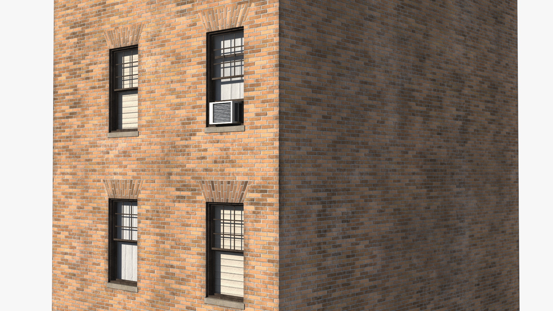 3D Brick Apartment Building with Blank Walls