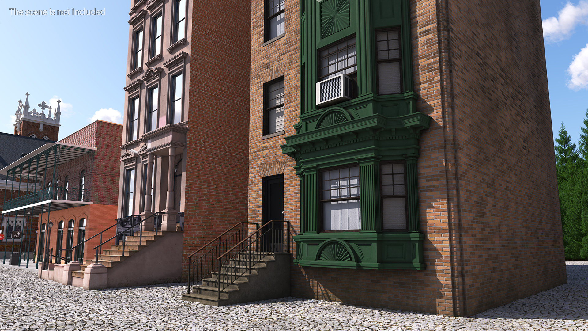 3D Brick Apartment Building with Blank Walls