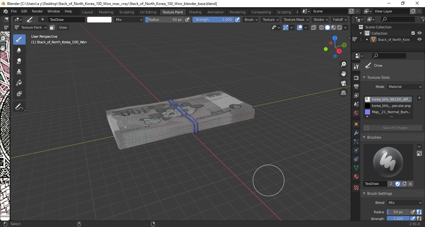 3D Stack of North Korea 100 Won model