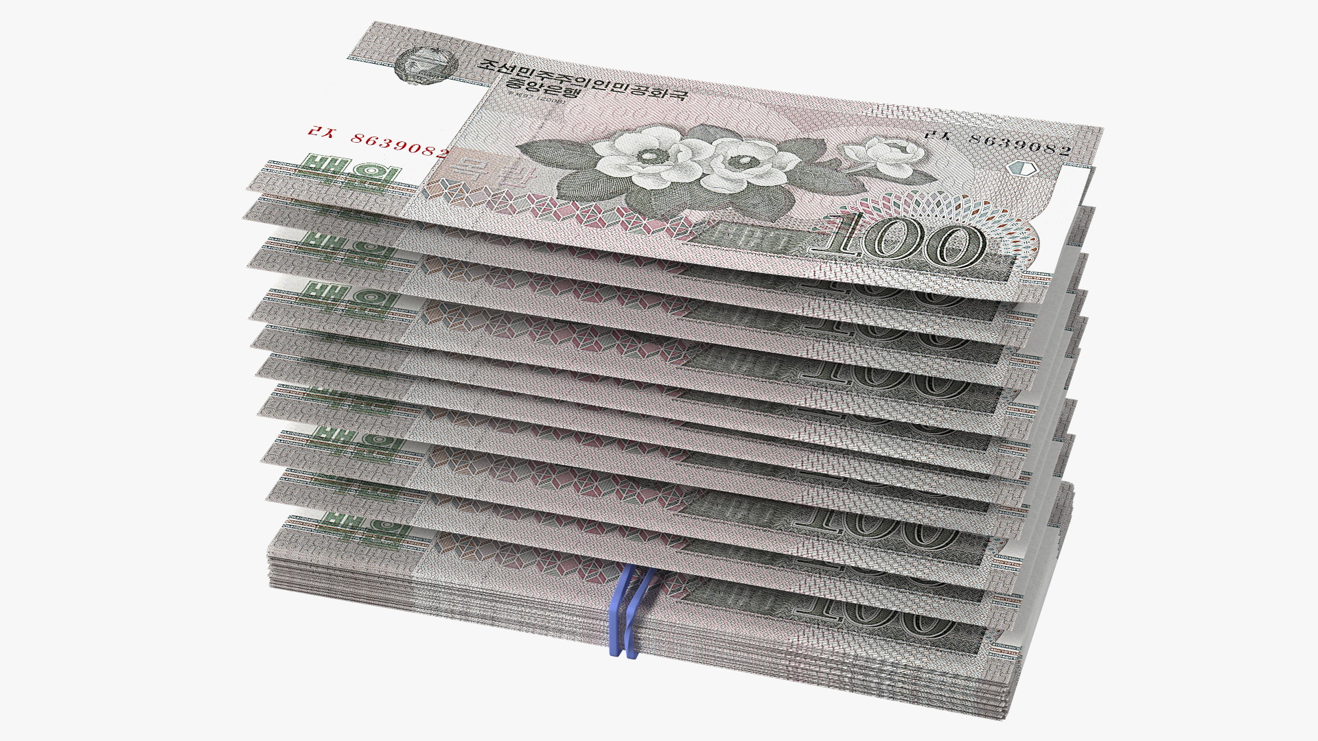 3D Stack of North Korea 100 Won model