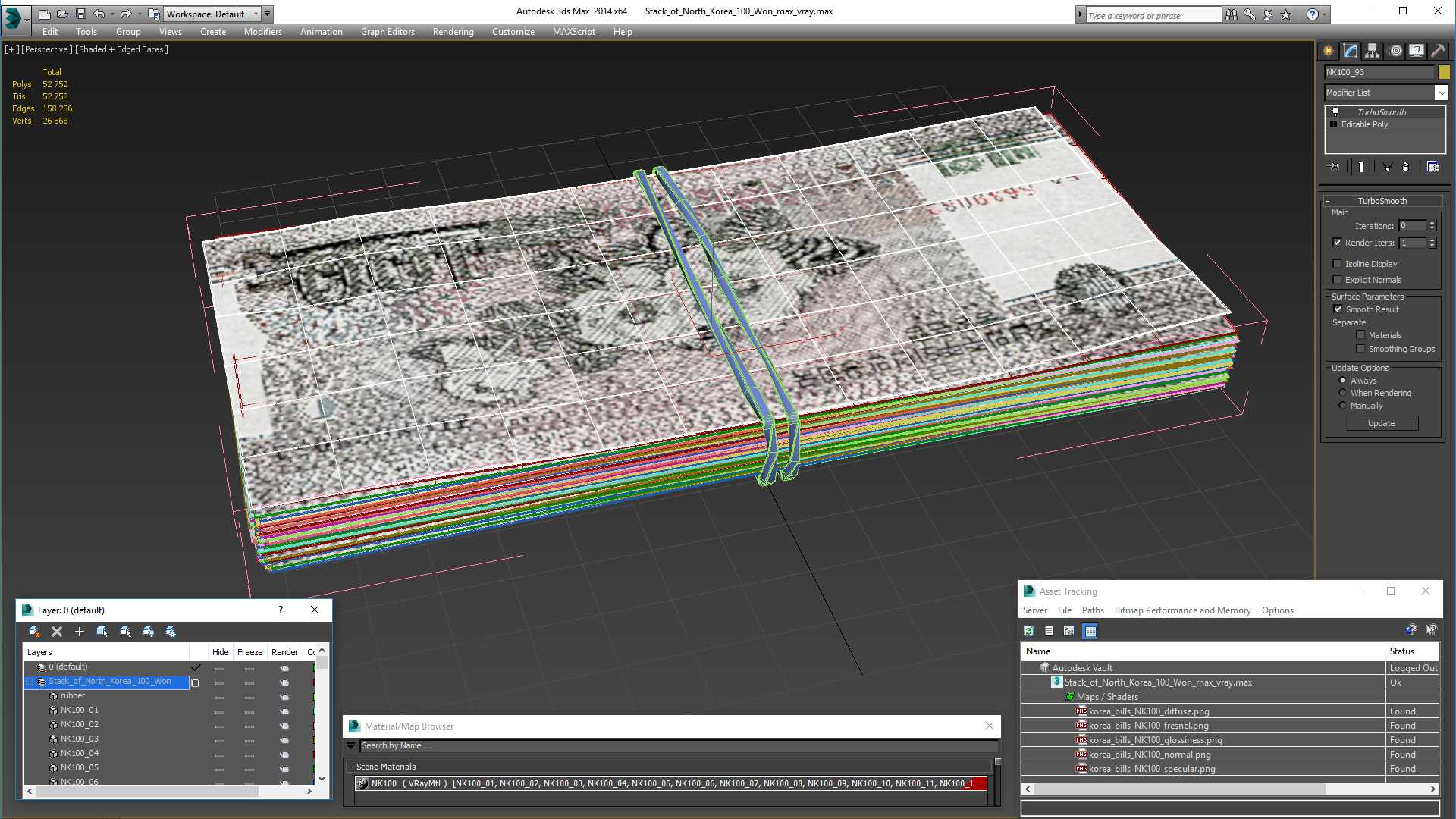 3D Stack of North Korea 100 Won model