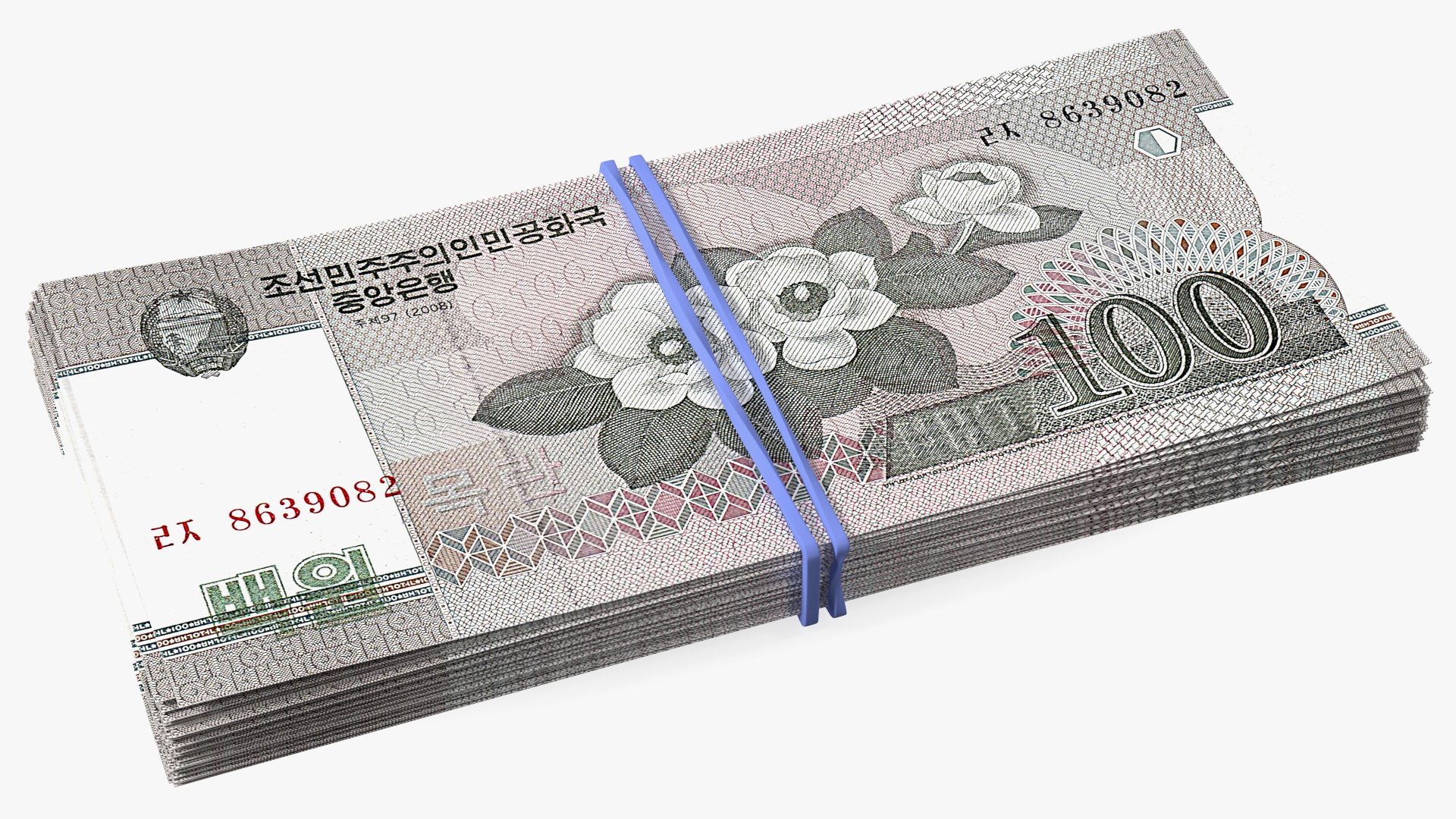 3D Stack of North Korea 100 Won model