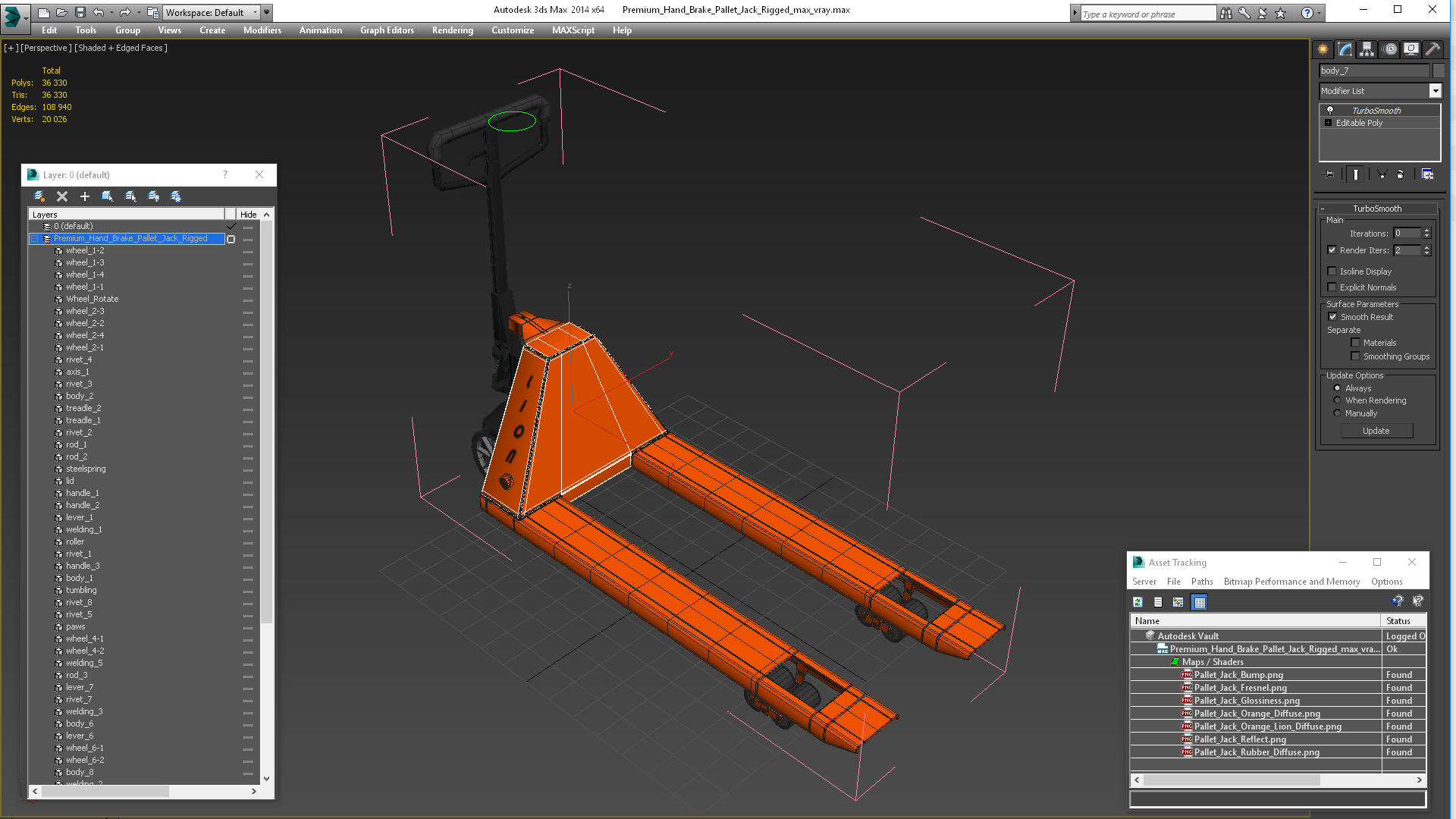 Premium Hand Brake Pallet Jack Rigged 3D