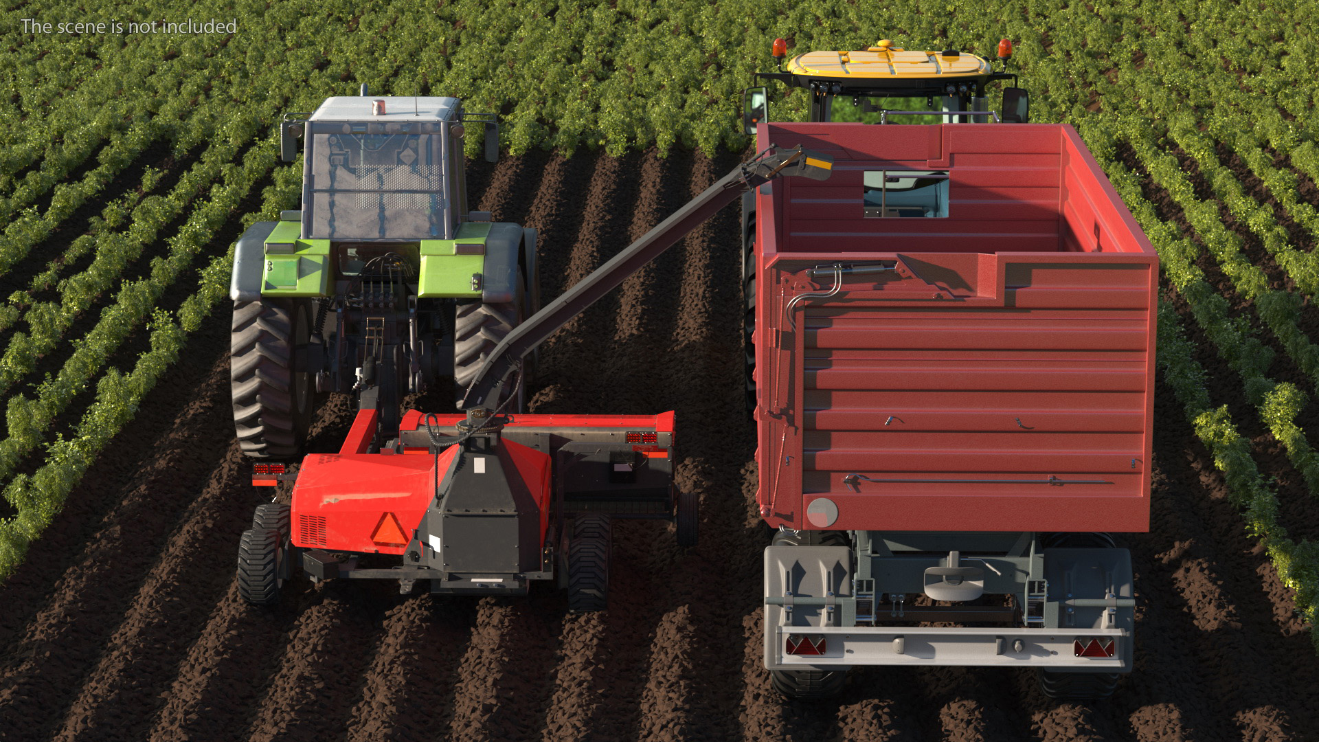 3D Self Propelled Forage Harvester Trailer and Tractor