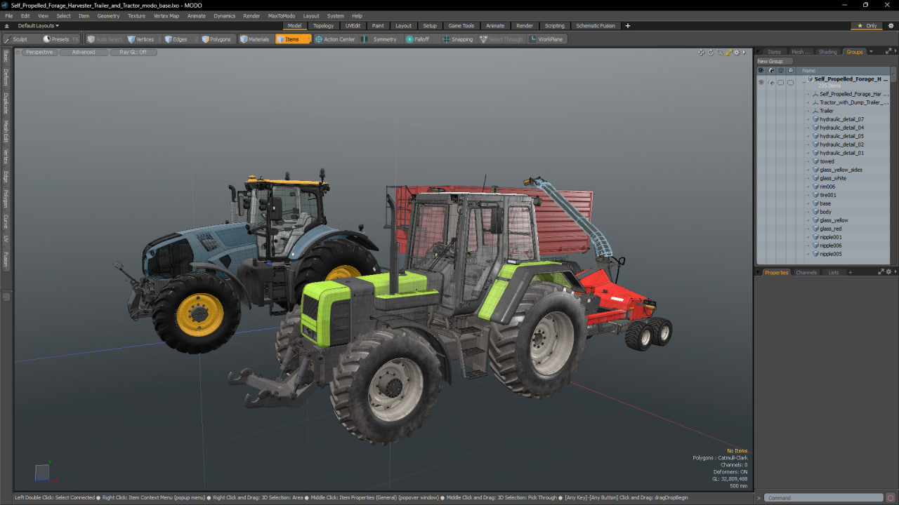 3D Self Propelled Forage Harvester Trailer and Tractor