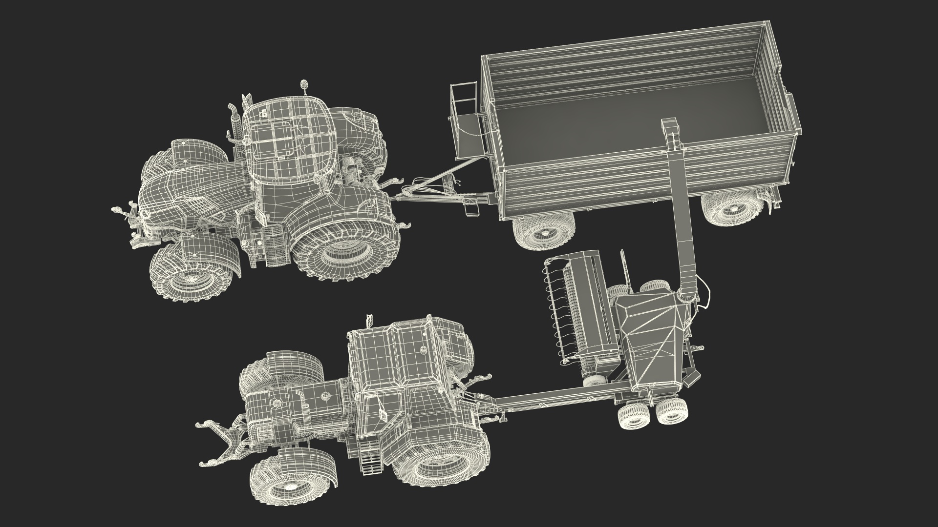 3D Self Propelled Forage Harvester Trailer and Tractor