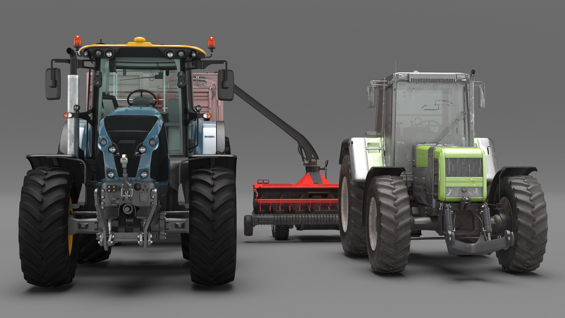 3D Self Propelled Forage Harvester Trailer and Tractor