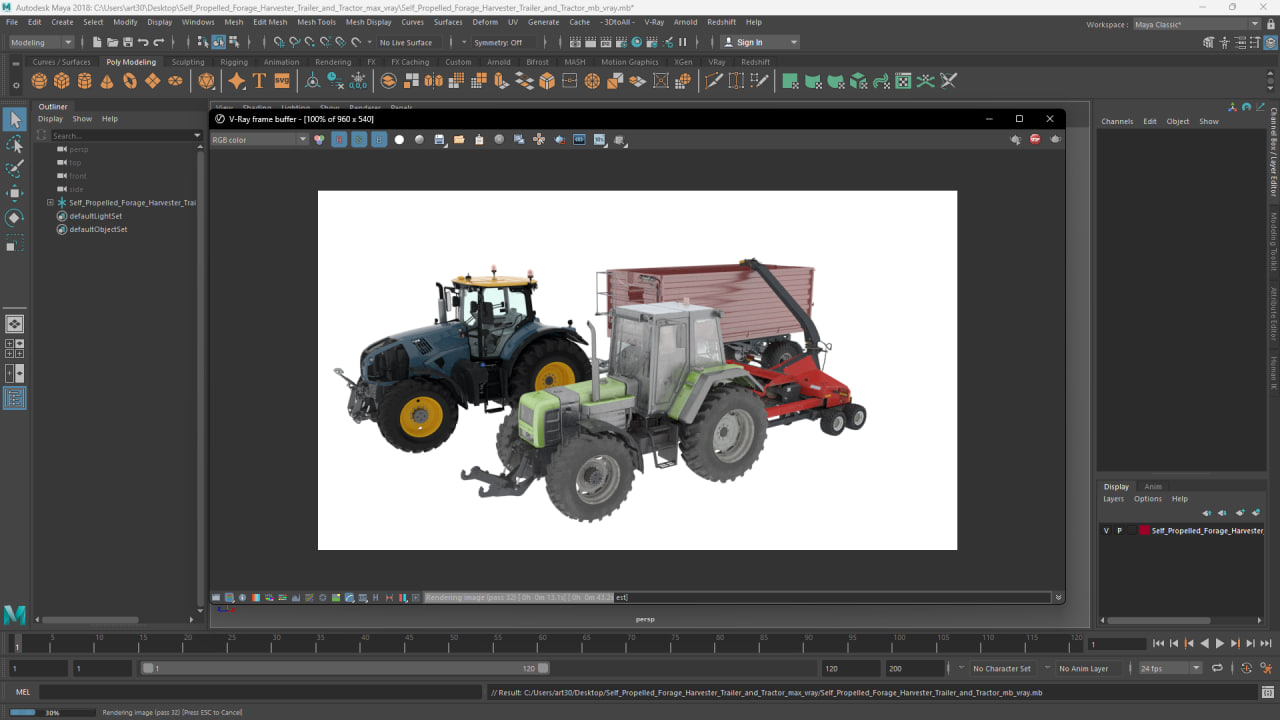 3D Self Propelled Forage Harvester Trailer and Tractor